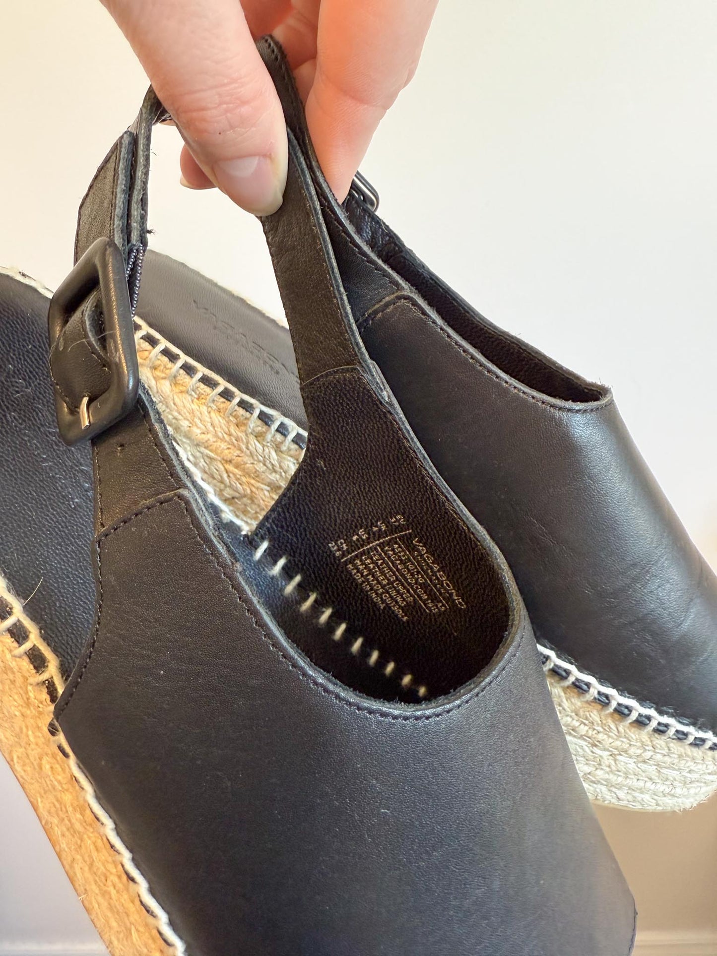 Vagabond "Celeste" Slingback Espadrille Slides in Black Leather (Size 6)