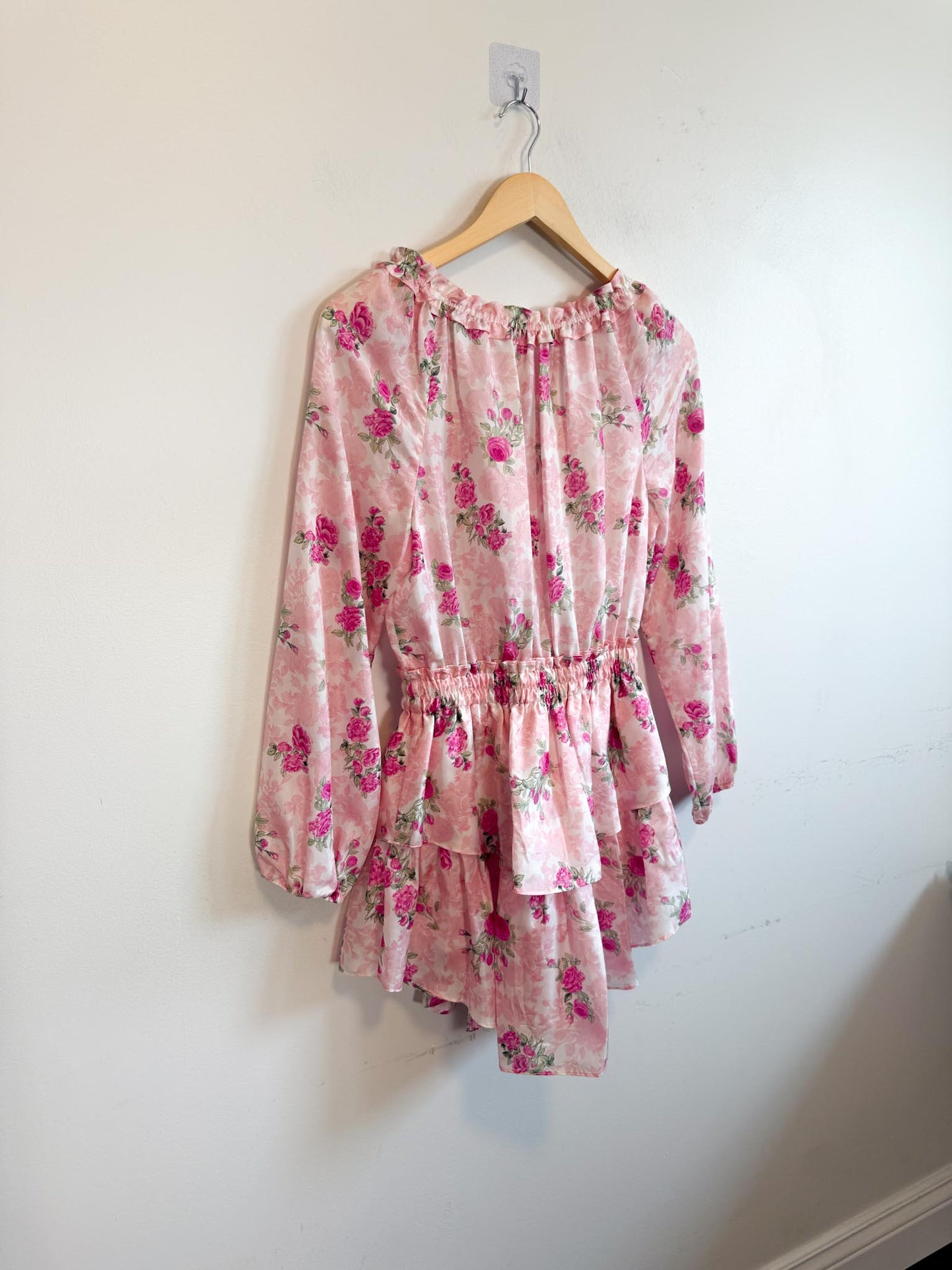 LoveShackFancy "Popover Silk Mini Dress in Pink Floral" (Size XS/S)