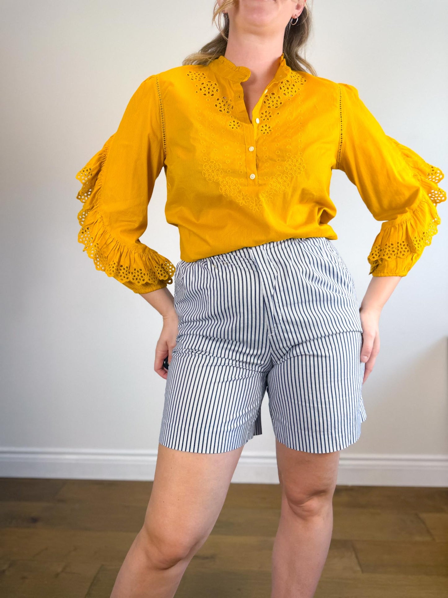 J.Crew Ruffled Eyelet Blouse in Mustard (Size M/L)