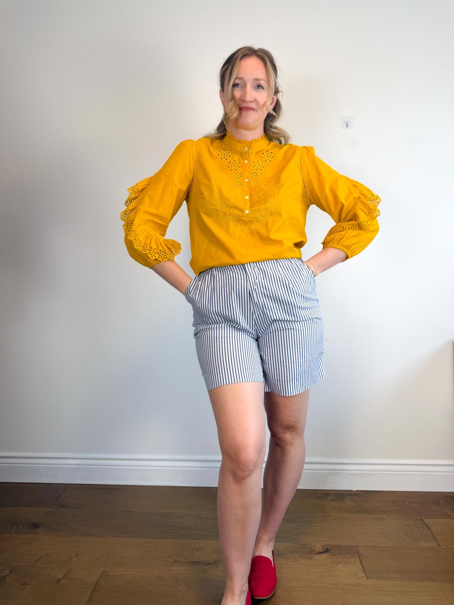 J.Crew Ruffled Eyelet Blouse in Mustard (Size M/L)