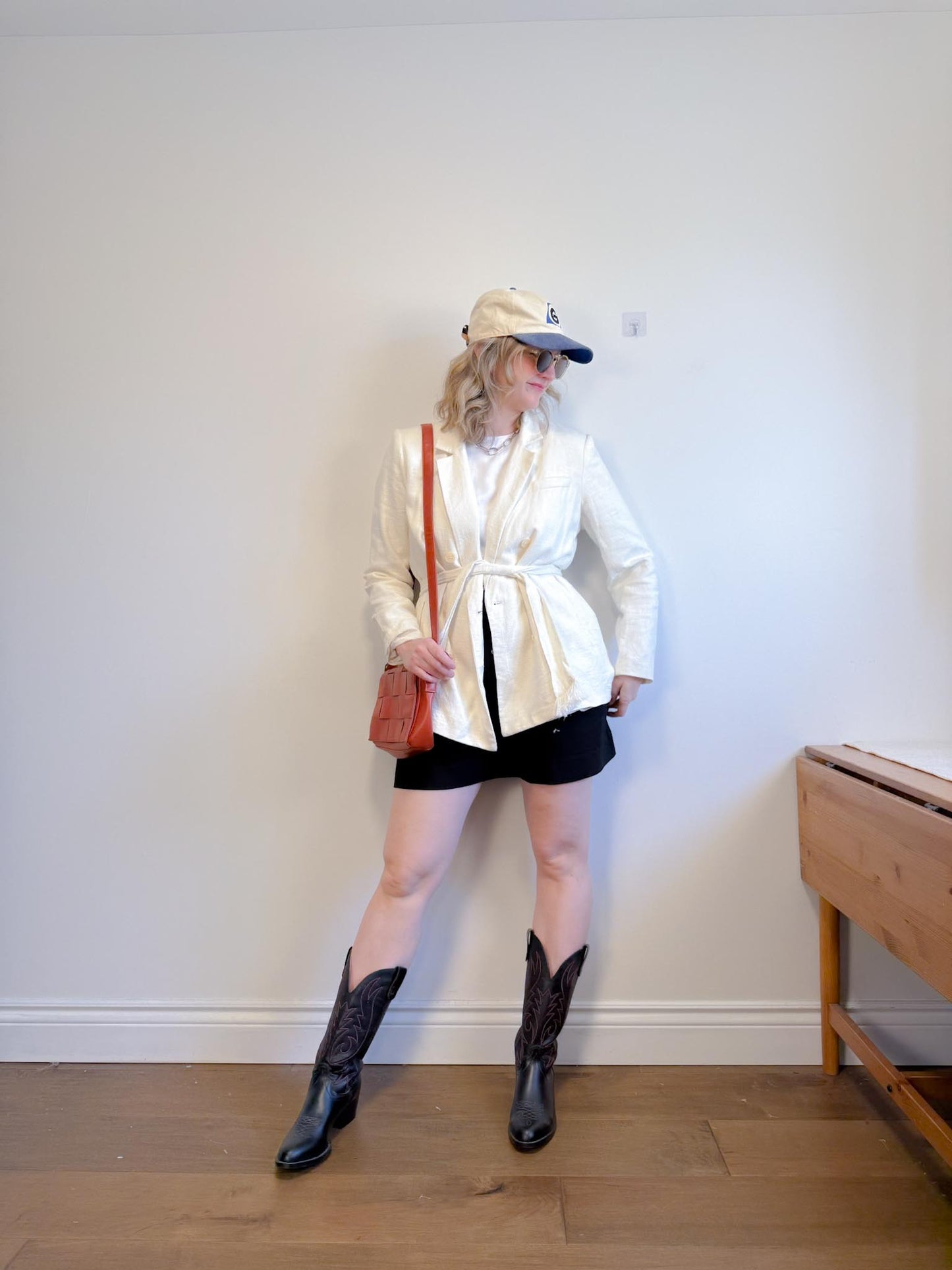 House of Harlow Cream Linen-Blend Blazer with Belt (Size L)