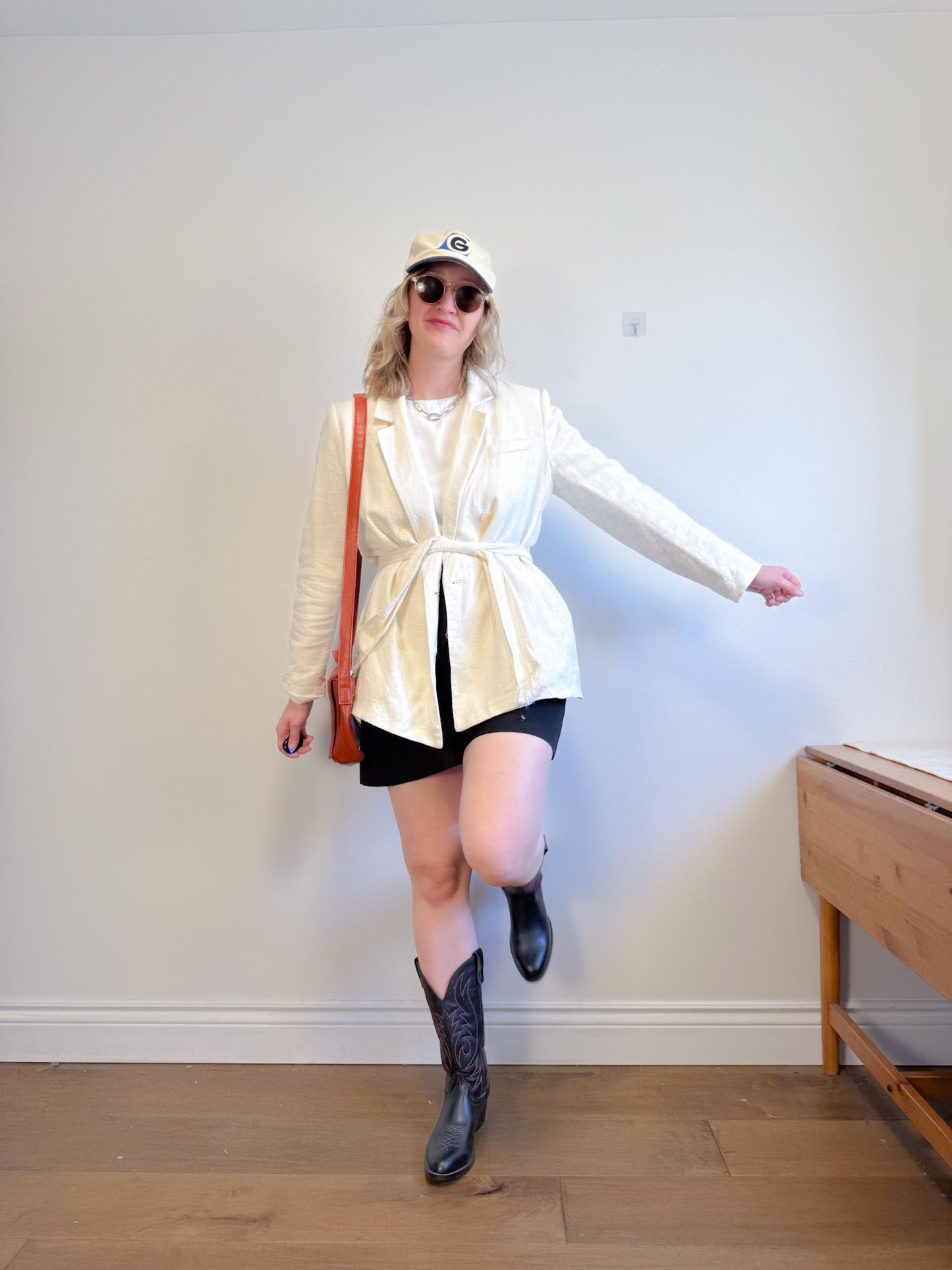 House of Harlow Cream Linen-Blend Blazer with Belt (Size L)