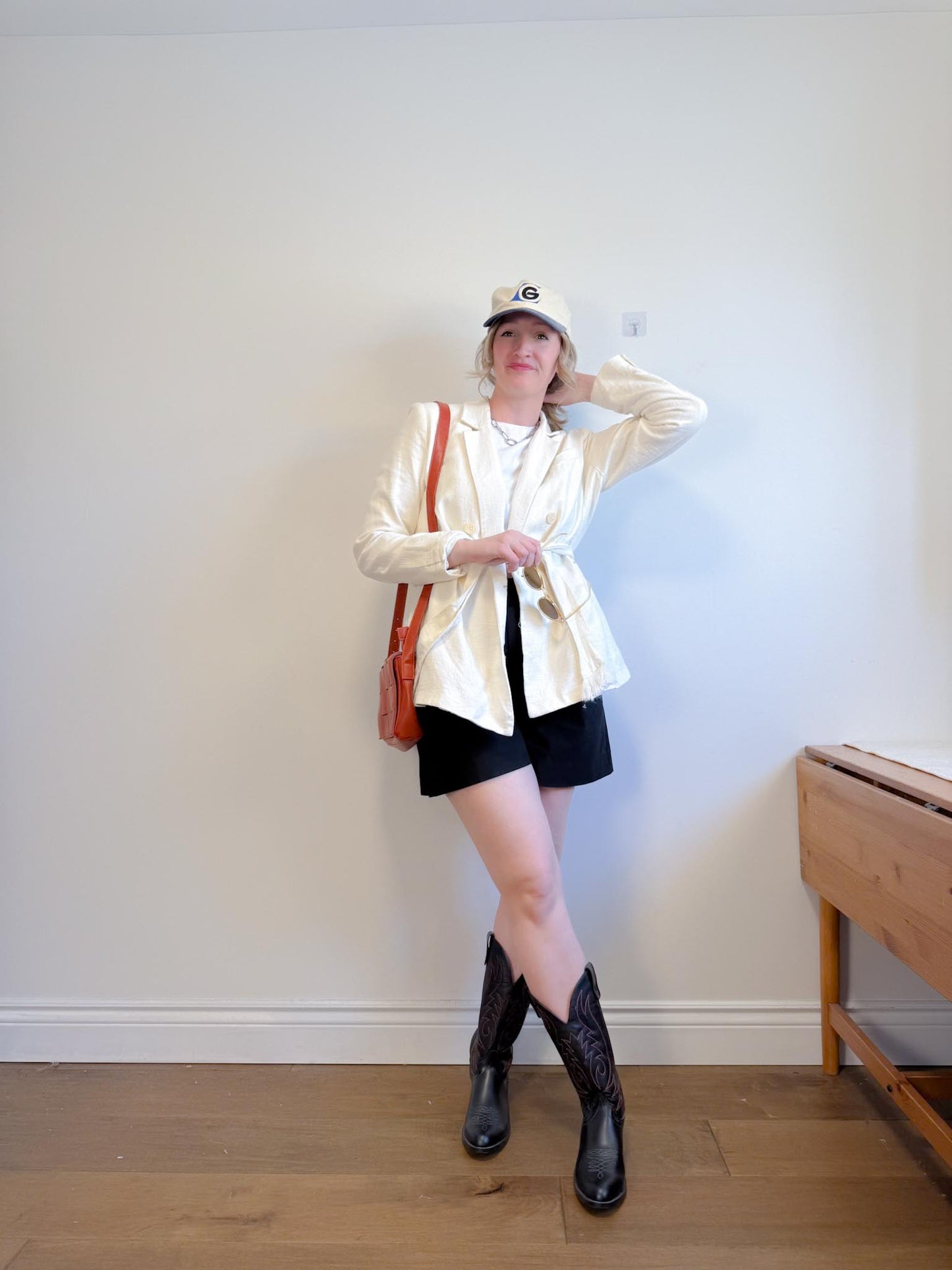 House of Harlow Cream Linen-Blend Blazer with Belt (Size L)