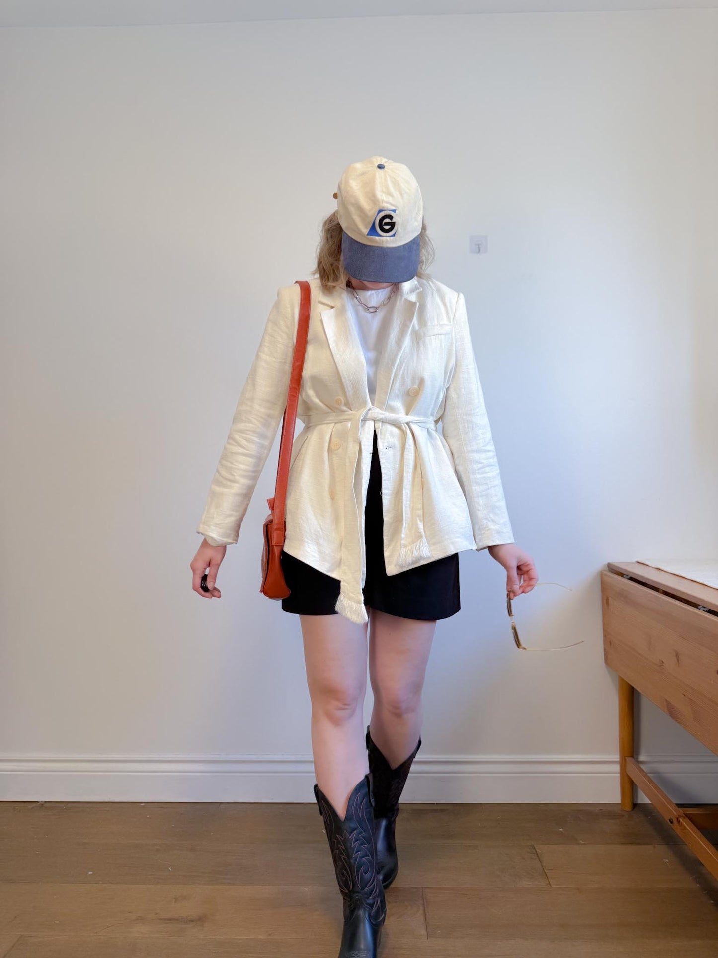 House of Harlow Cream Linen-Blend Blazer with Belt (Size L)
