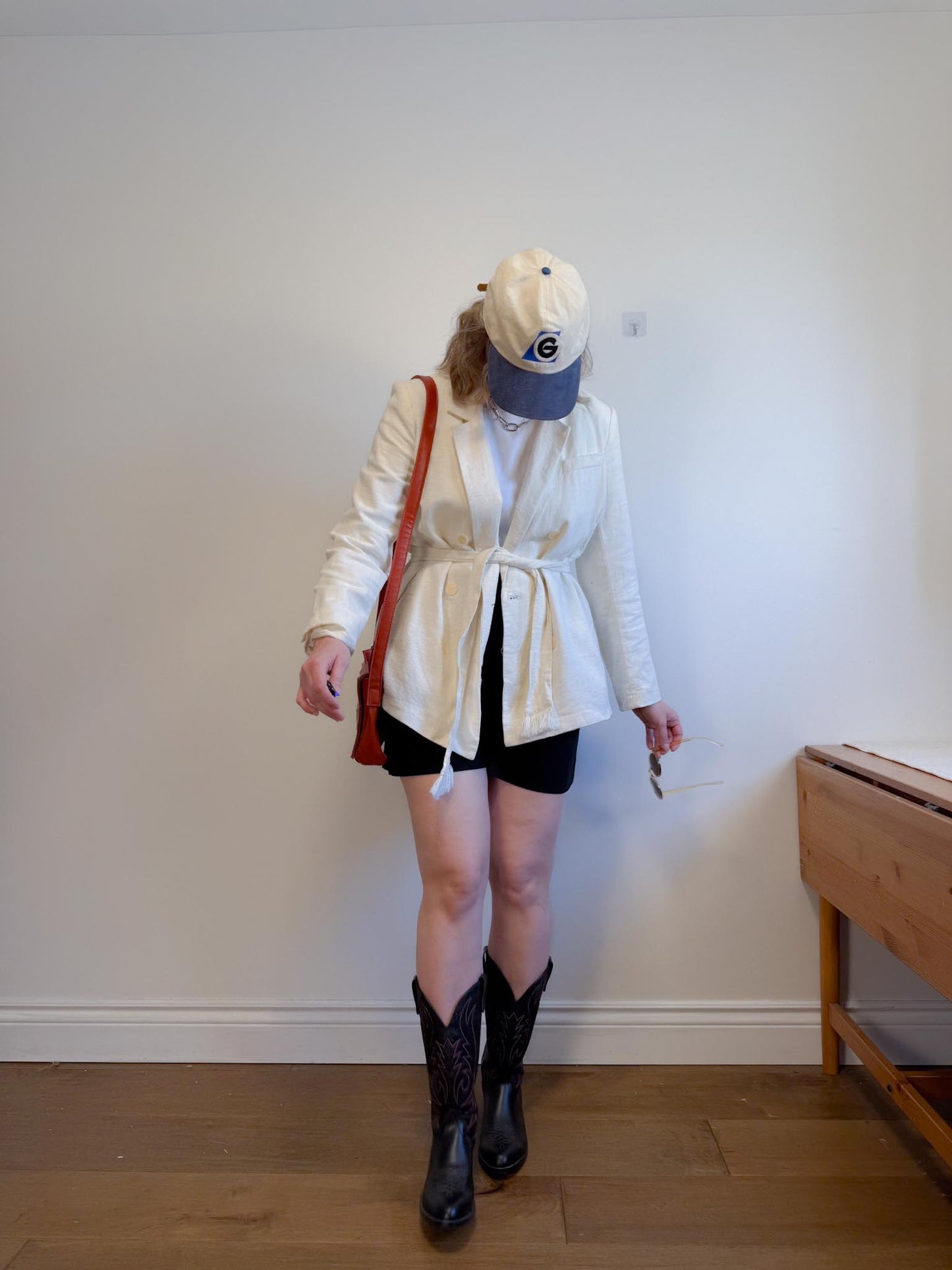 House of Harlow Cream Linen-Blend Blazer with Belt (Size L)