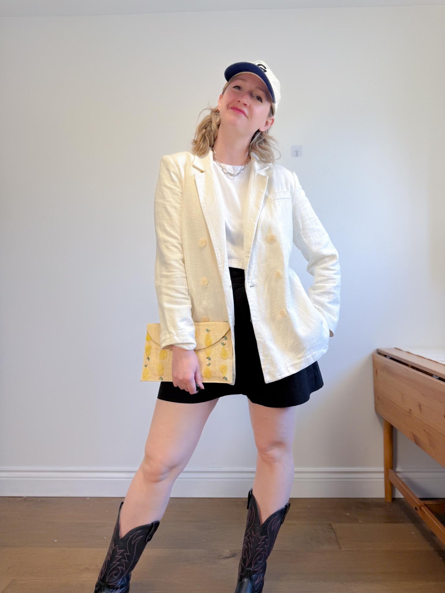 House of Harlow Cream Linen-Blend Blazer with Belt (Size L)