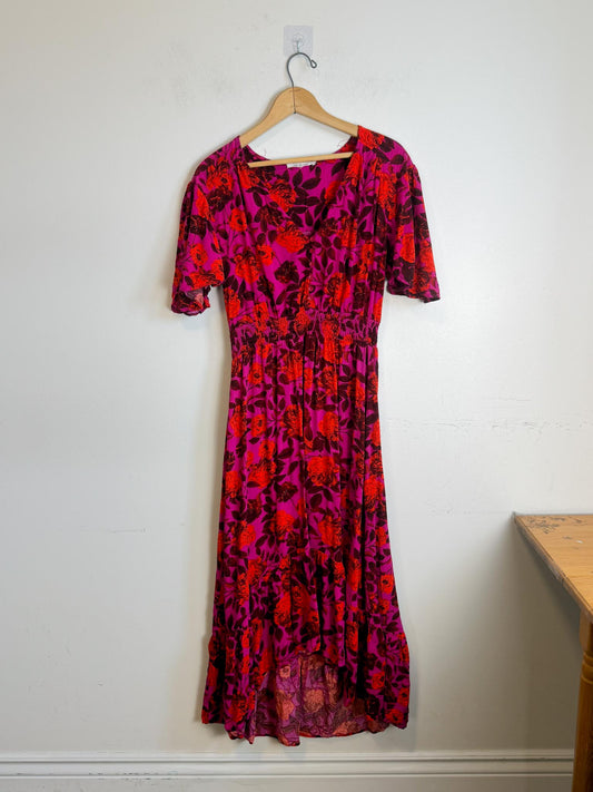 Abel the Label Floral Midi Dress in Pink/Red Floral SOLD AS IS (Size L)