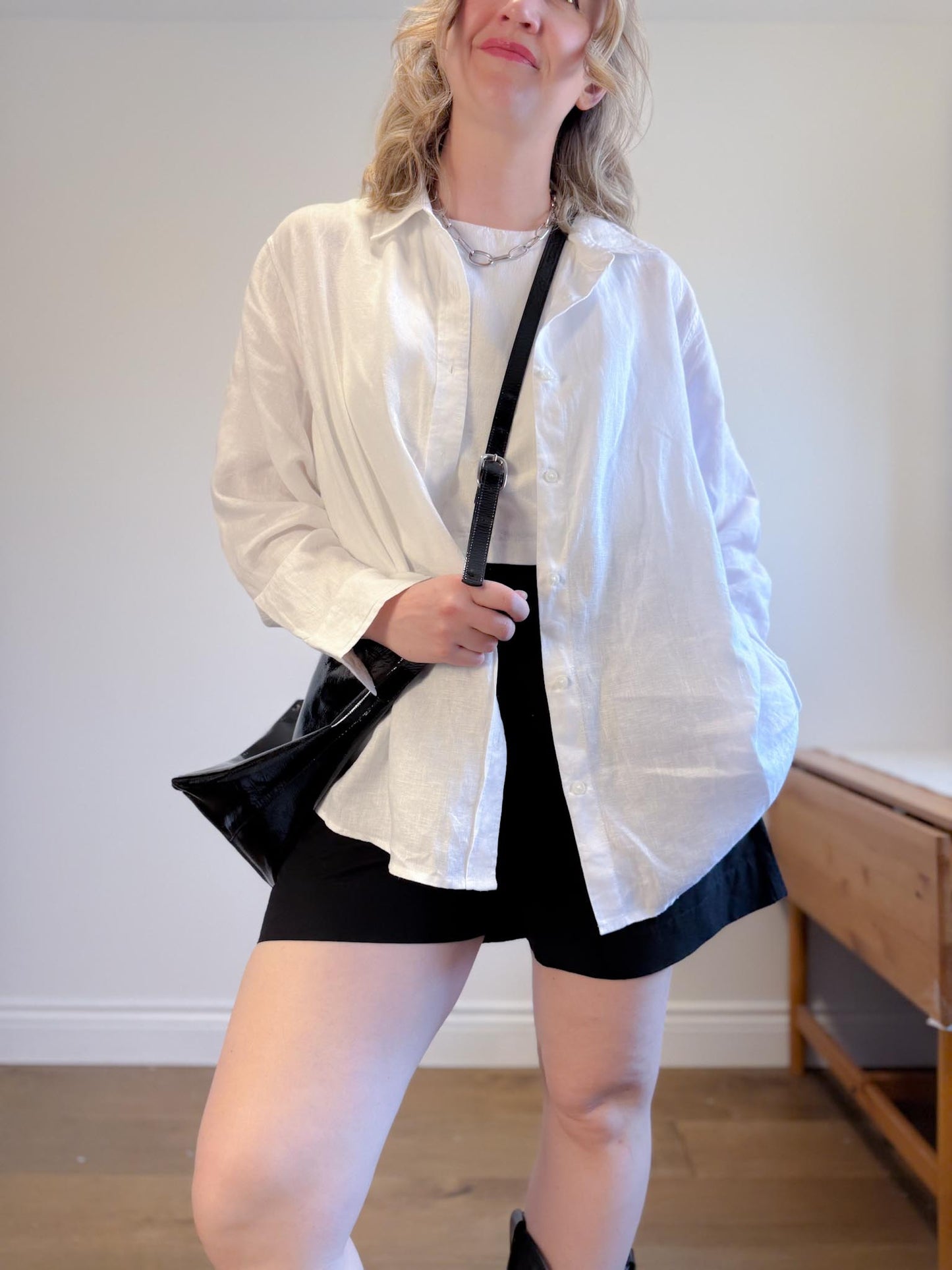Hudson North Oversized Linen Blouse in White (Size 2X)