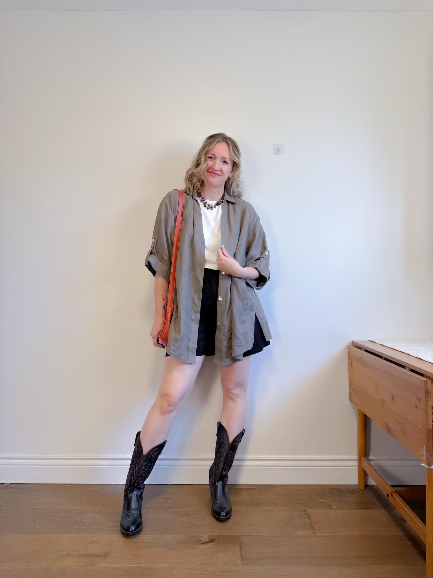 Vintage Oversized Linen Blouse in Grey Brown (Size XL)