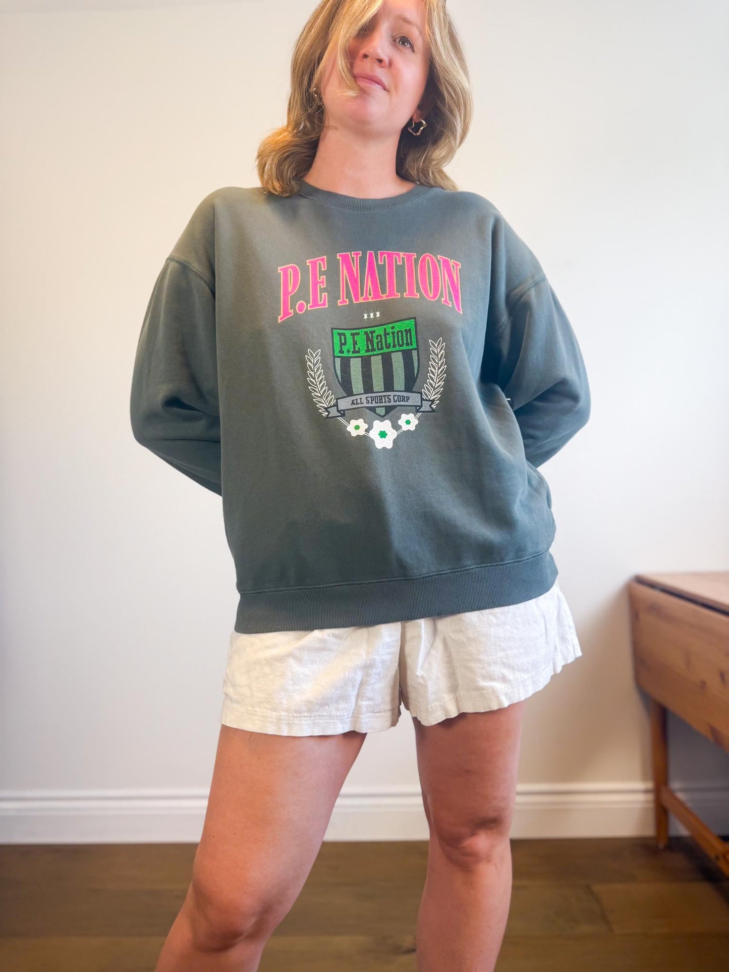 P.E Nation Crewneck in Green/Pink (Size S/M)