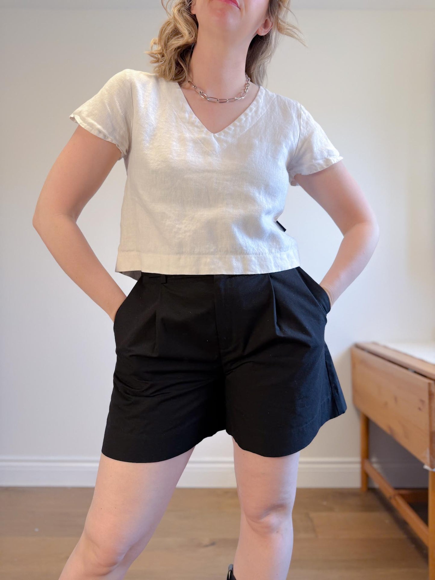 Proenza Schouler Designer Cotton/Linen Shorts in Black (Size L)
