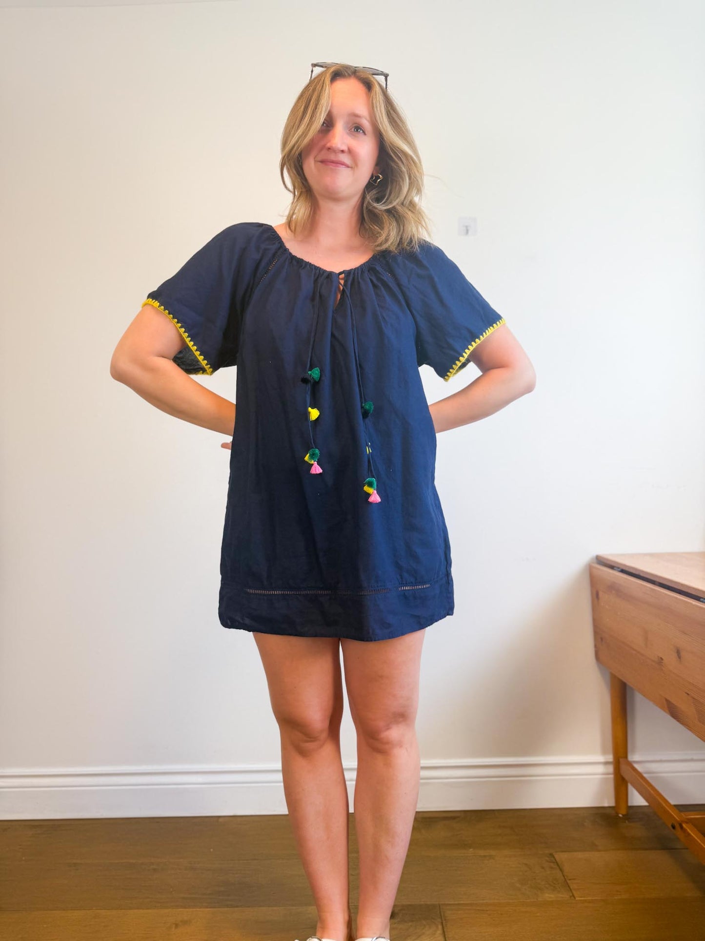J.Crew "Embroidered Linen Blend Cover Up Tunic Dress in Navy"