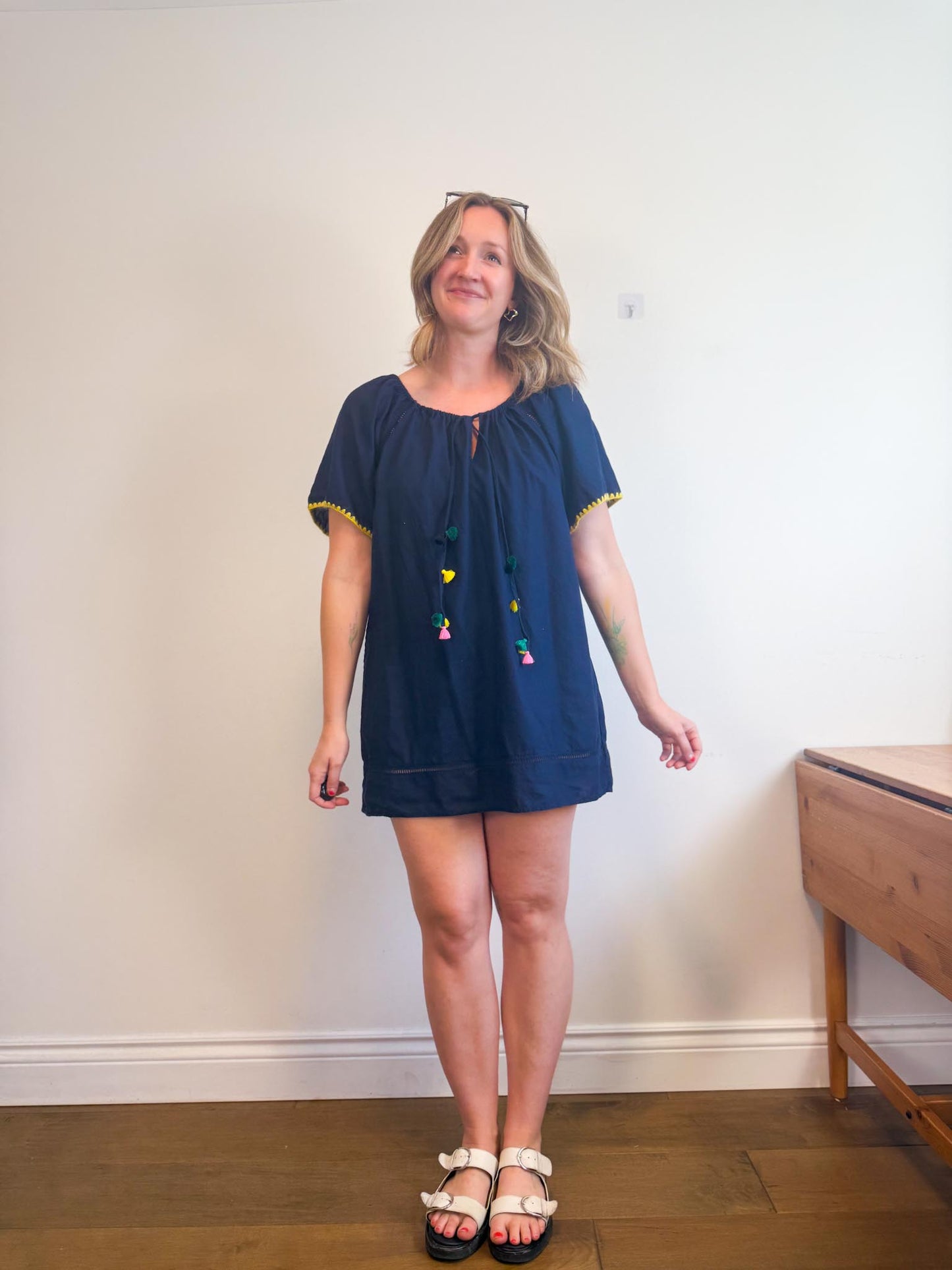 J.Crew "Embroidered Linen Blend Cover Up Tunic Dress in Navy"