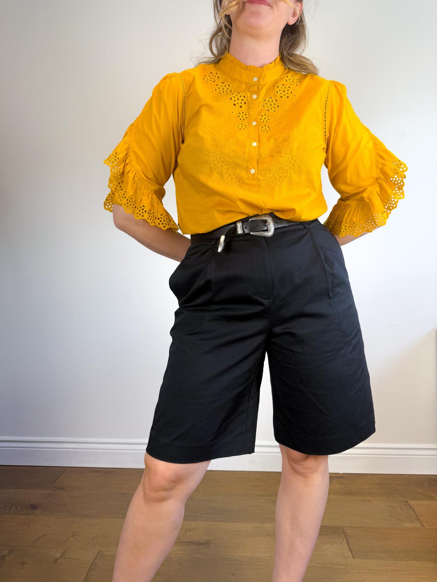 J.Crew Ruffled Eyelet Blouse in Mustard (Size M/L)