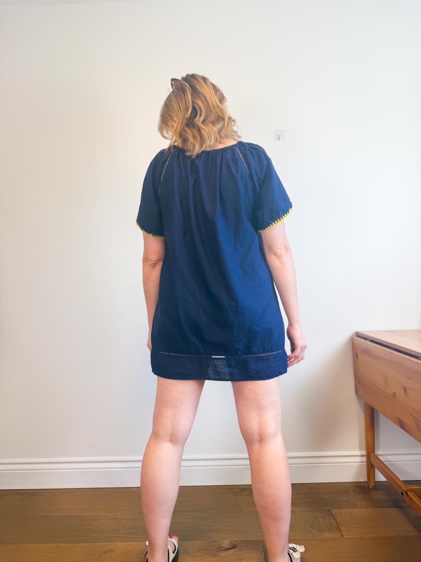 J.Crew "Embroidered Linen Blend Cover Up Tunic Dress in Navy"