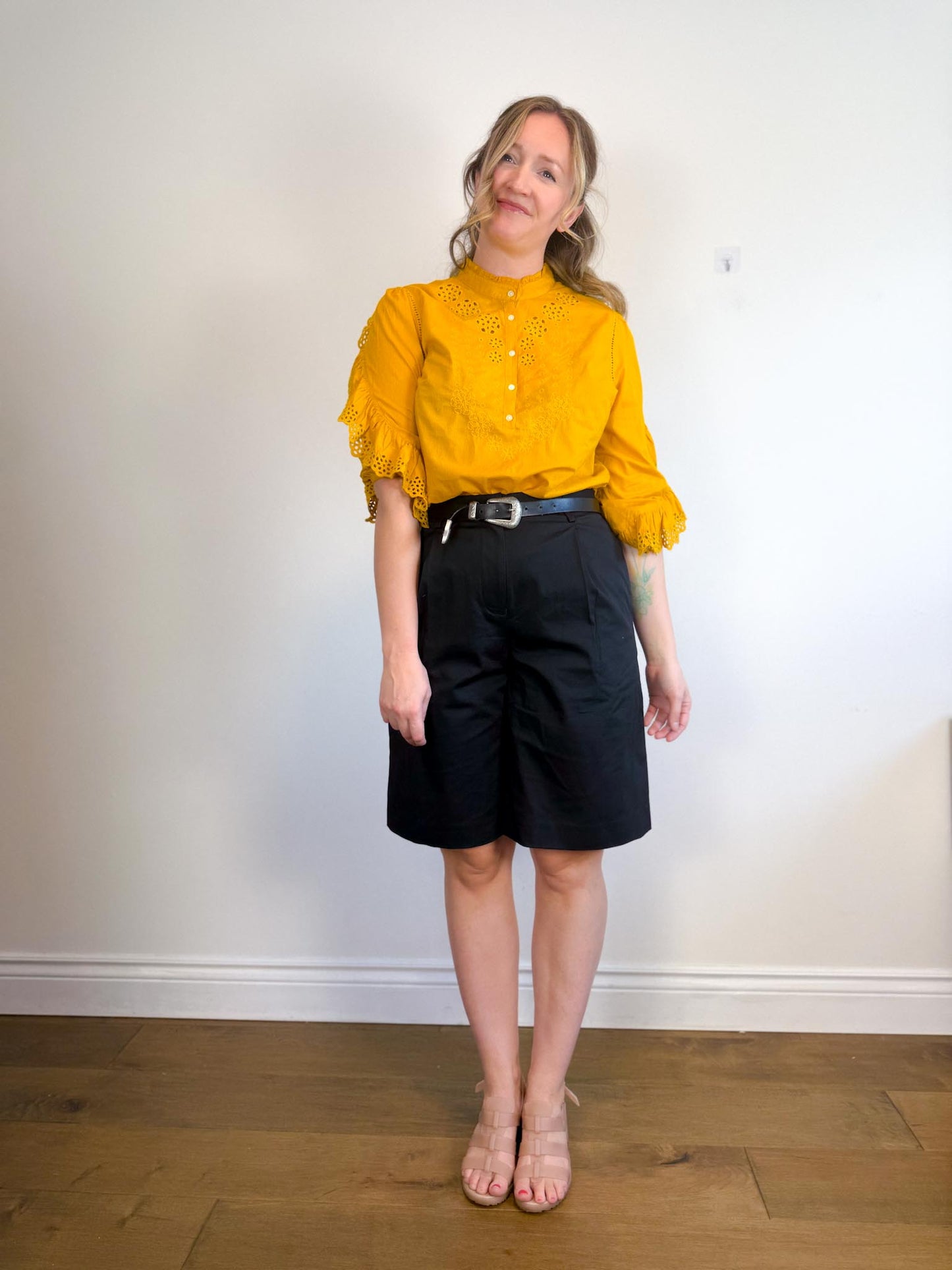 J.Crew Ruffled Eyelet Blouse in Mustard (Size M/L)