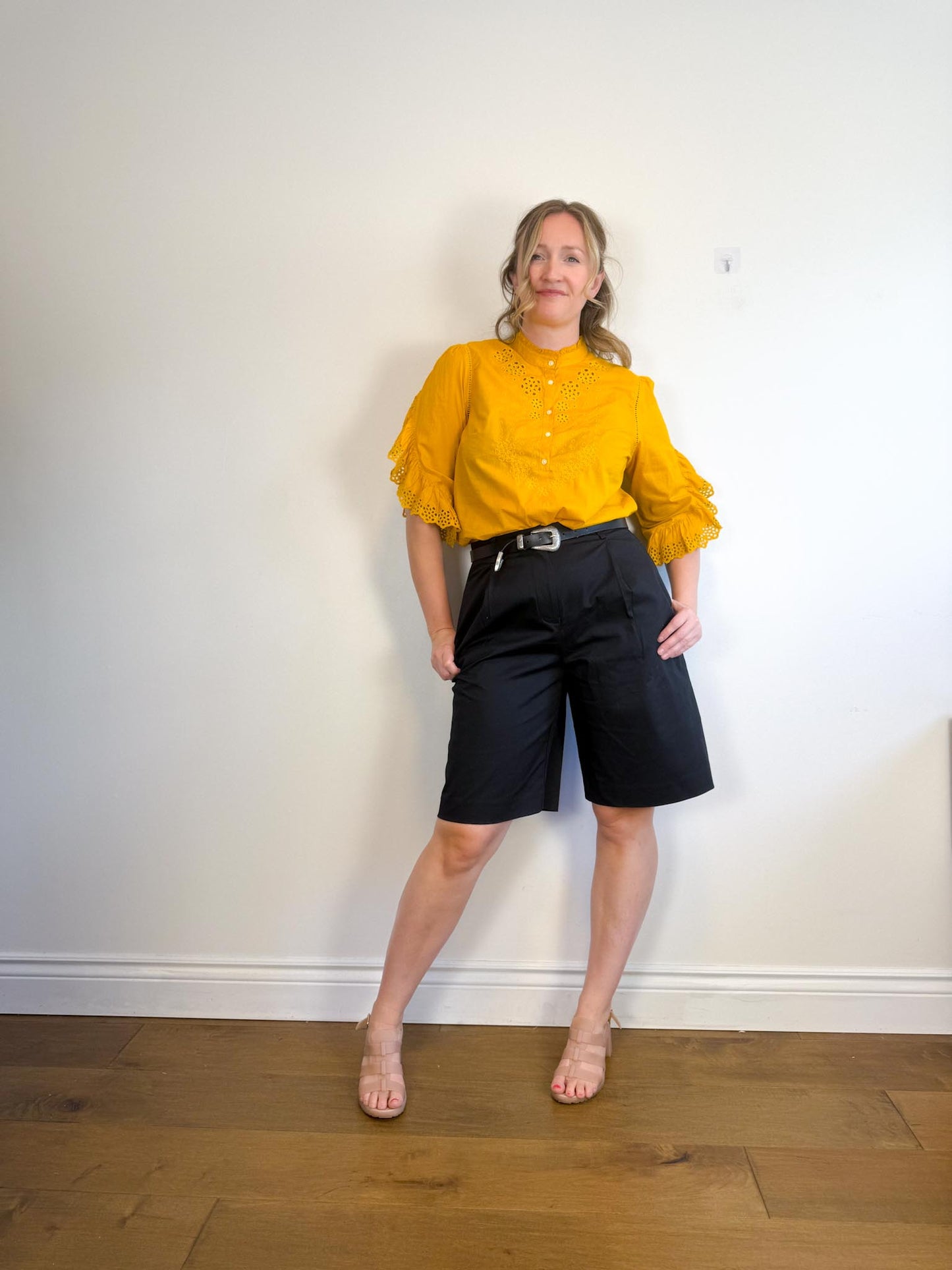 J.Crew Ruffled Eyelet Blouse in Mustard (Size M/L)