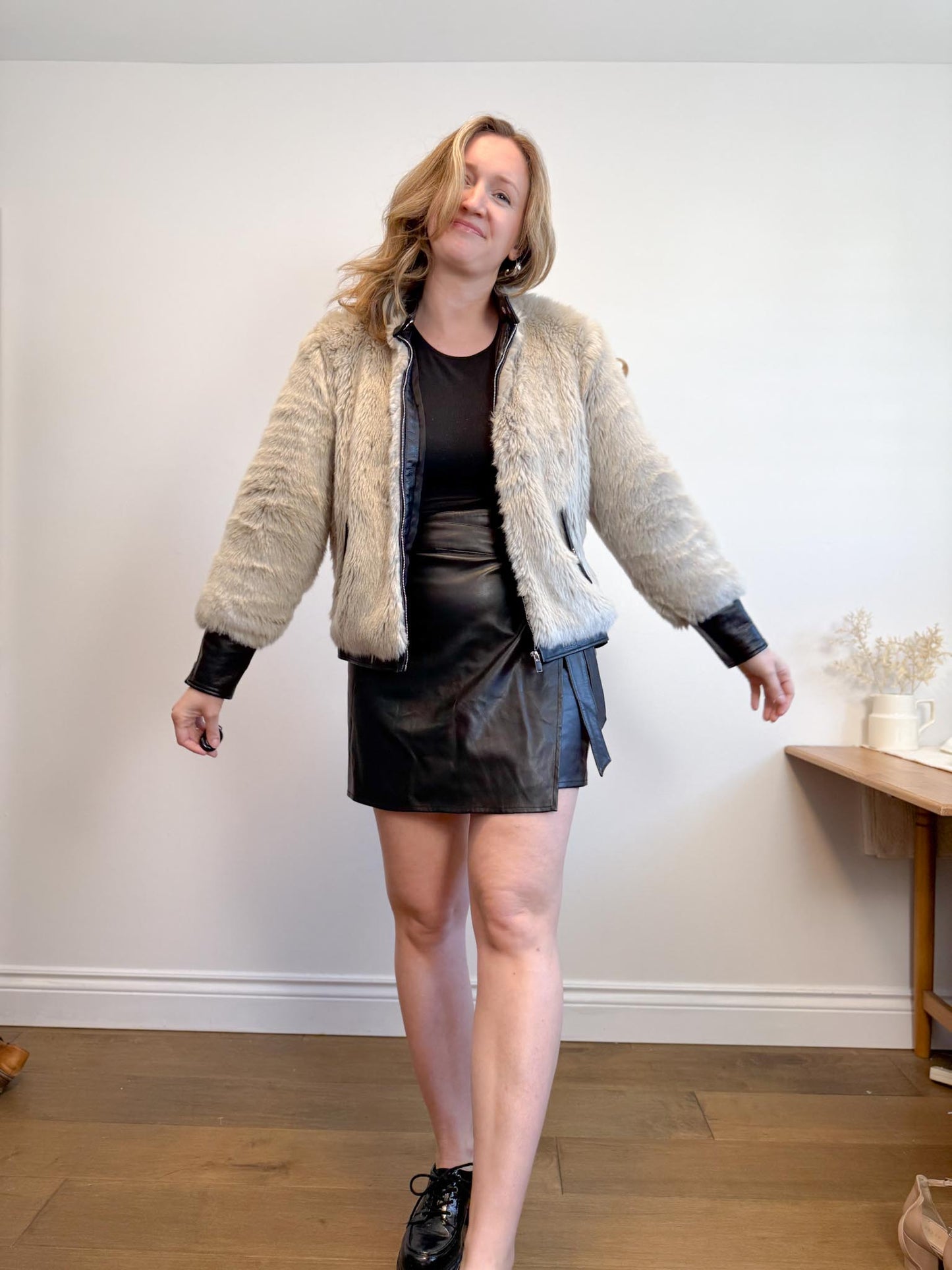 Black Tape Faux Fur Bomber Jacket (Size M)