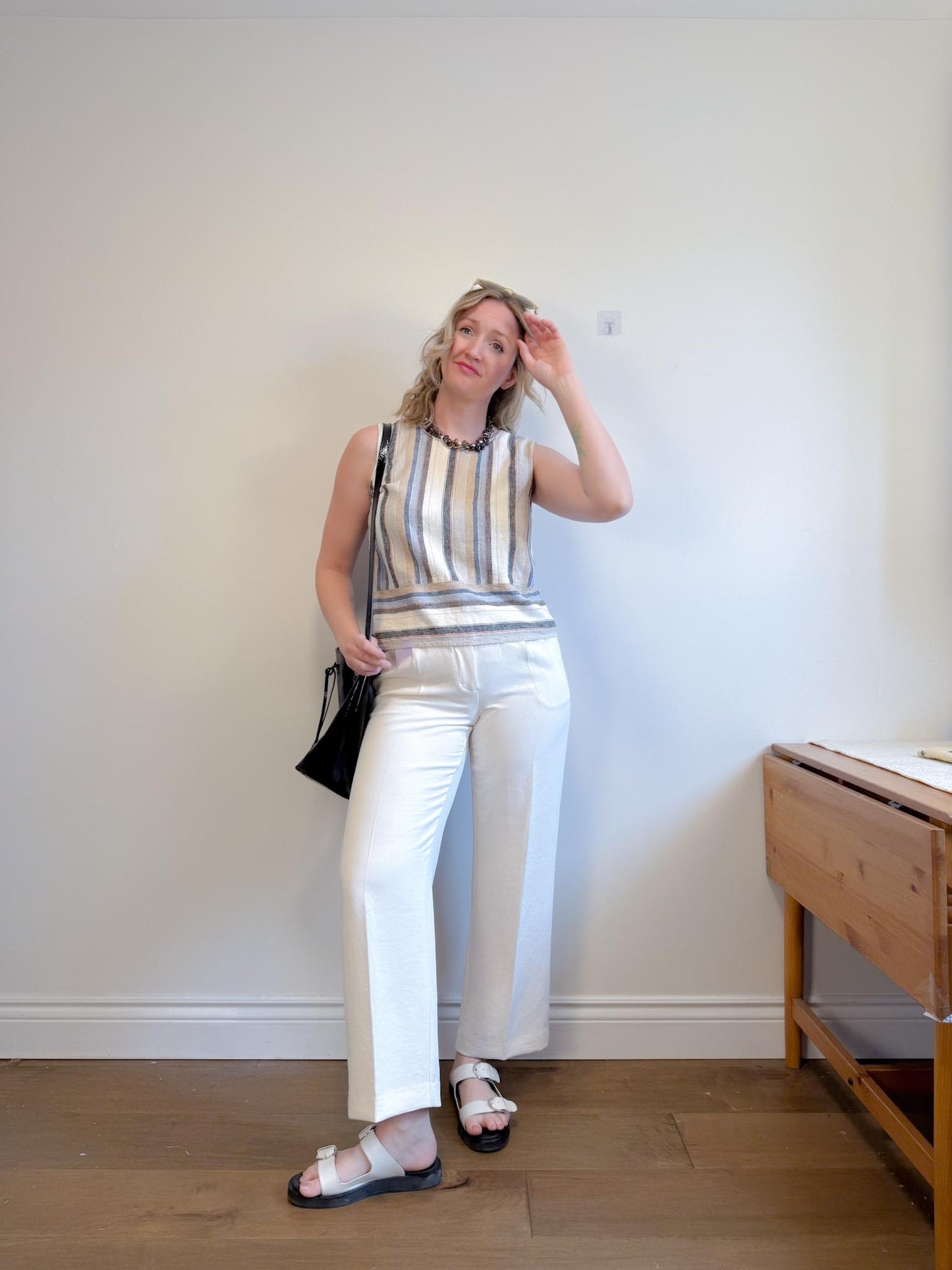 Striped Linen Sleeveless Top (Size L)