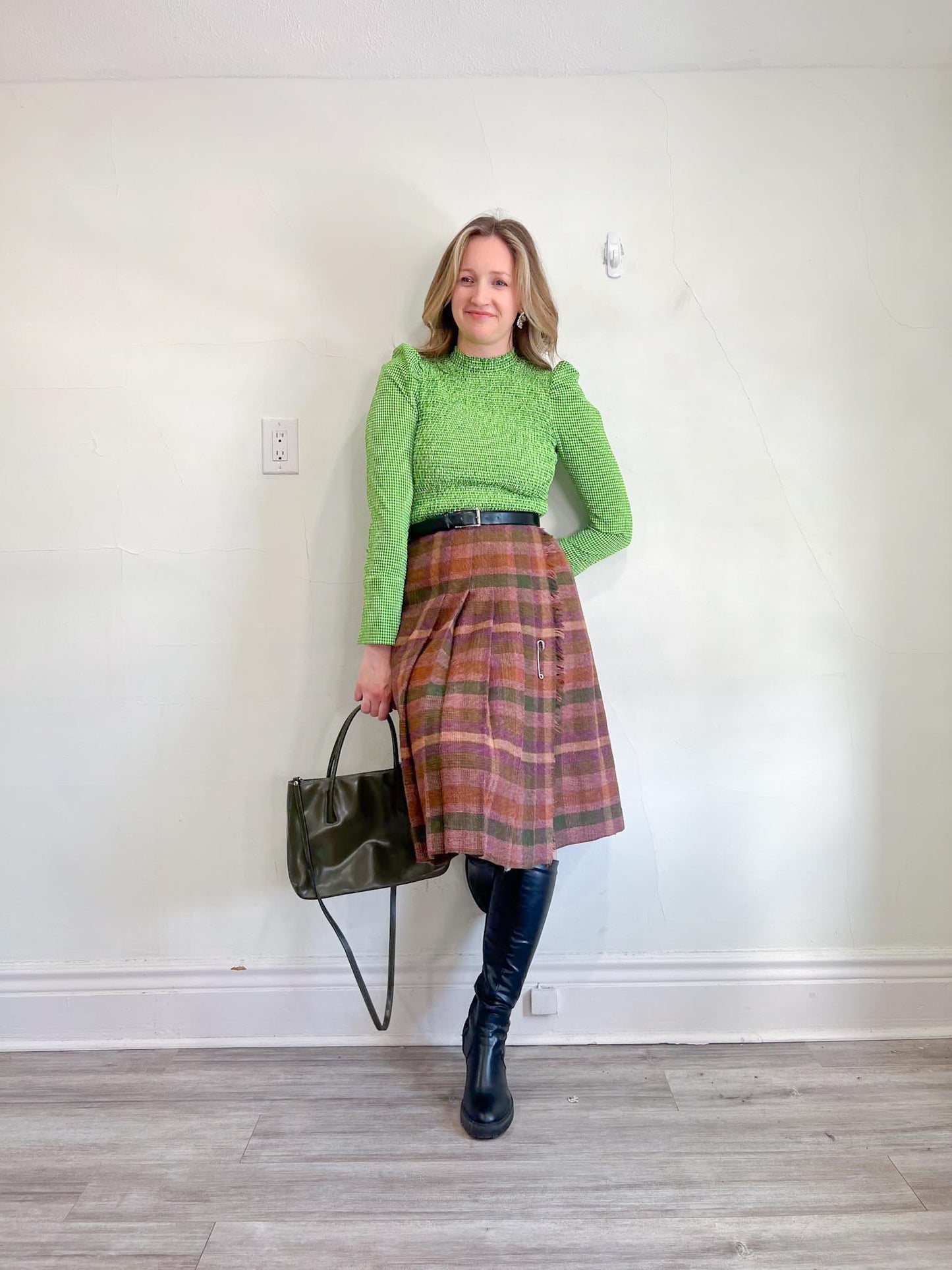 Vintage Plaid Wool Blanket Skirt (Size M)
