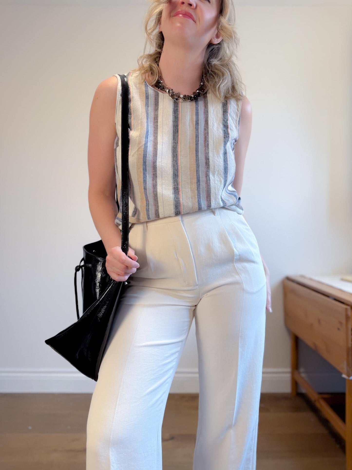 Striped Linen Sleeveless Top (Size L)