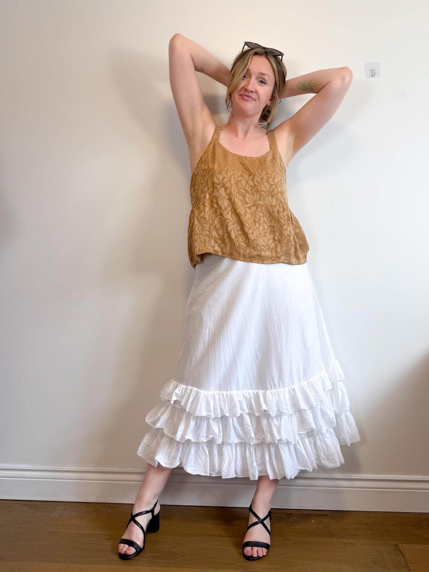 Ralph Lauren White Midi Skirt with Tiered Ruffle (Size M/L)