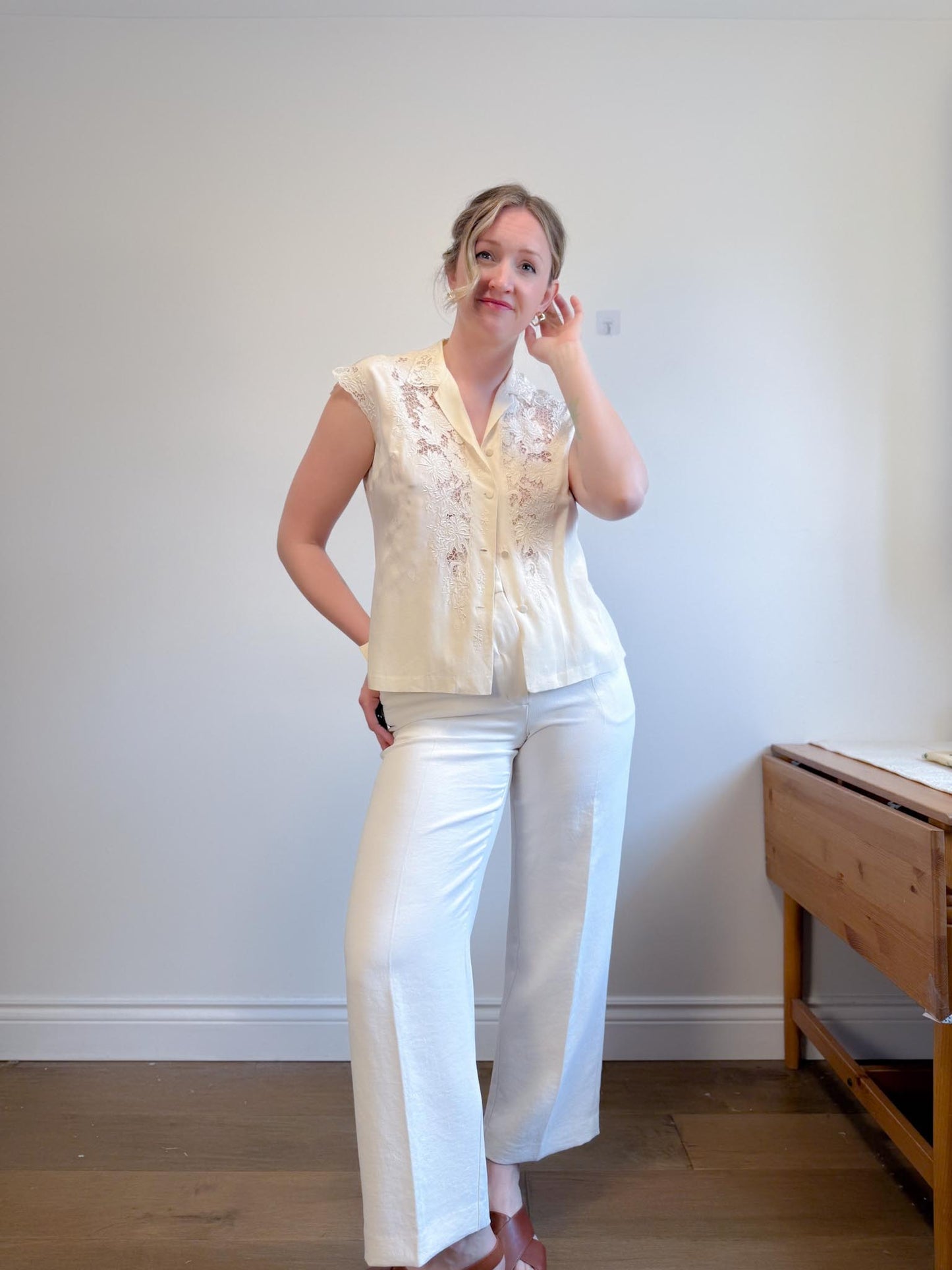 Vintage 70s Silk Lace Blouse (Size M/L)