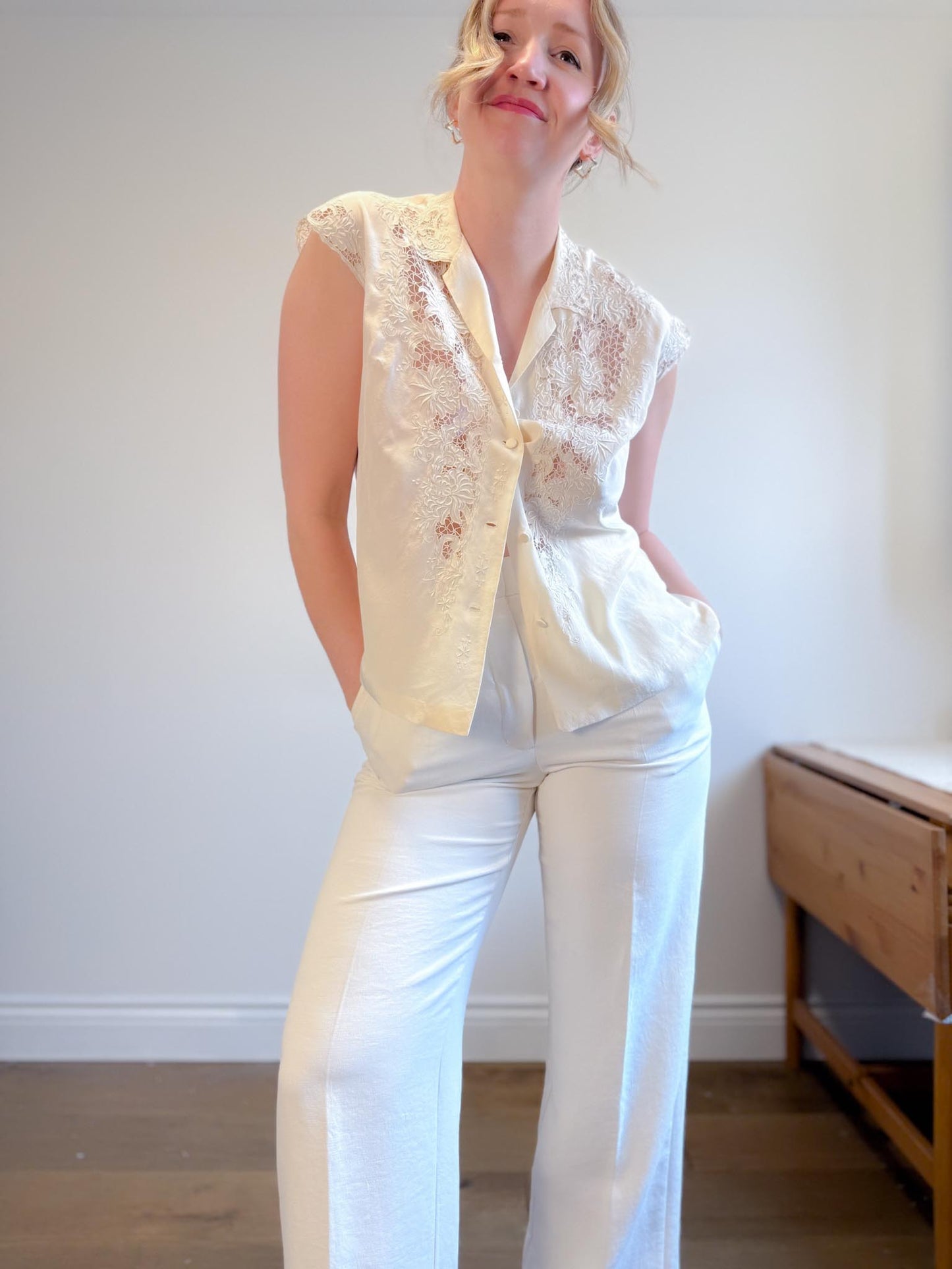 Vintage 70s Silk Lace Blouse (Size M/L)
