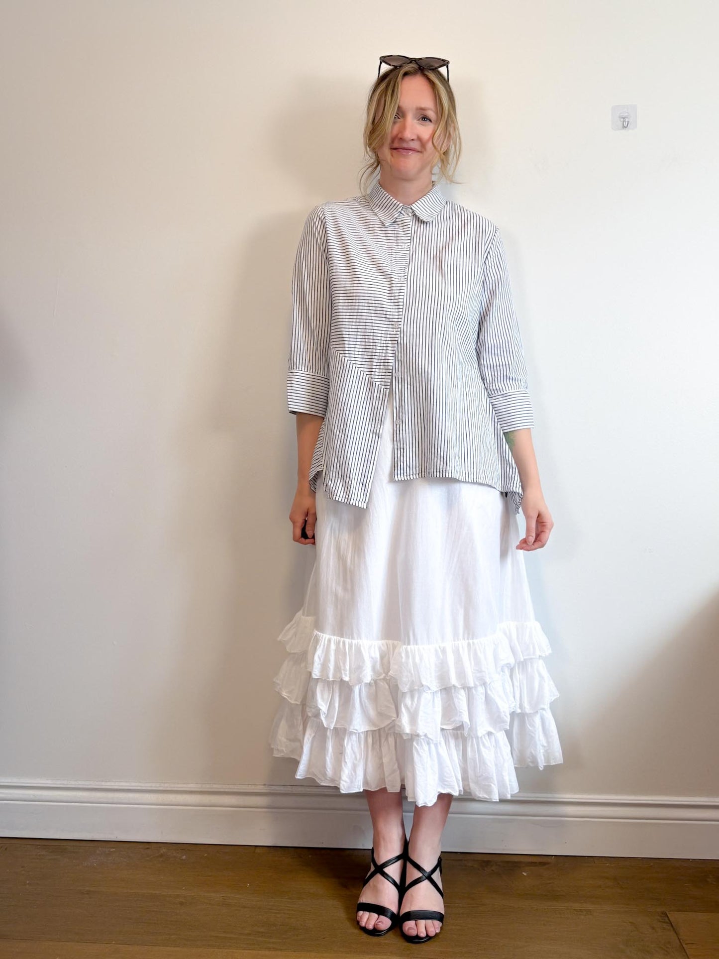 Ralph Lauren White Midi Skirt with Tiered Ruffle (Size M/L)