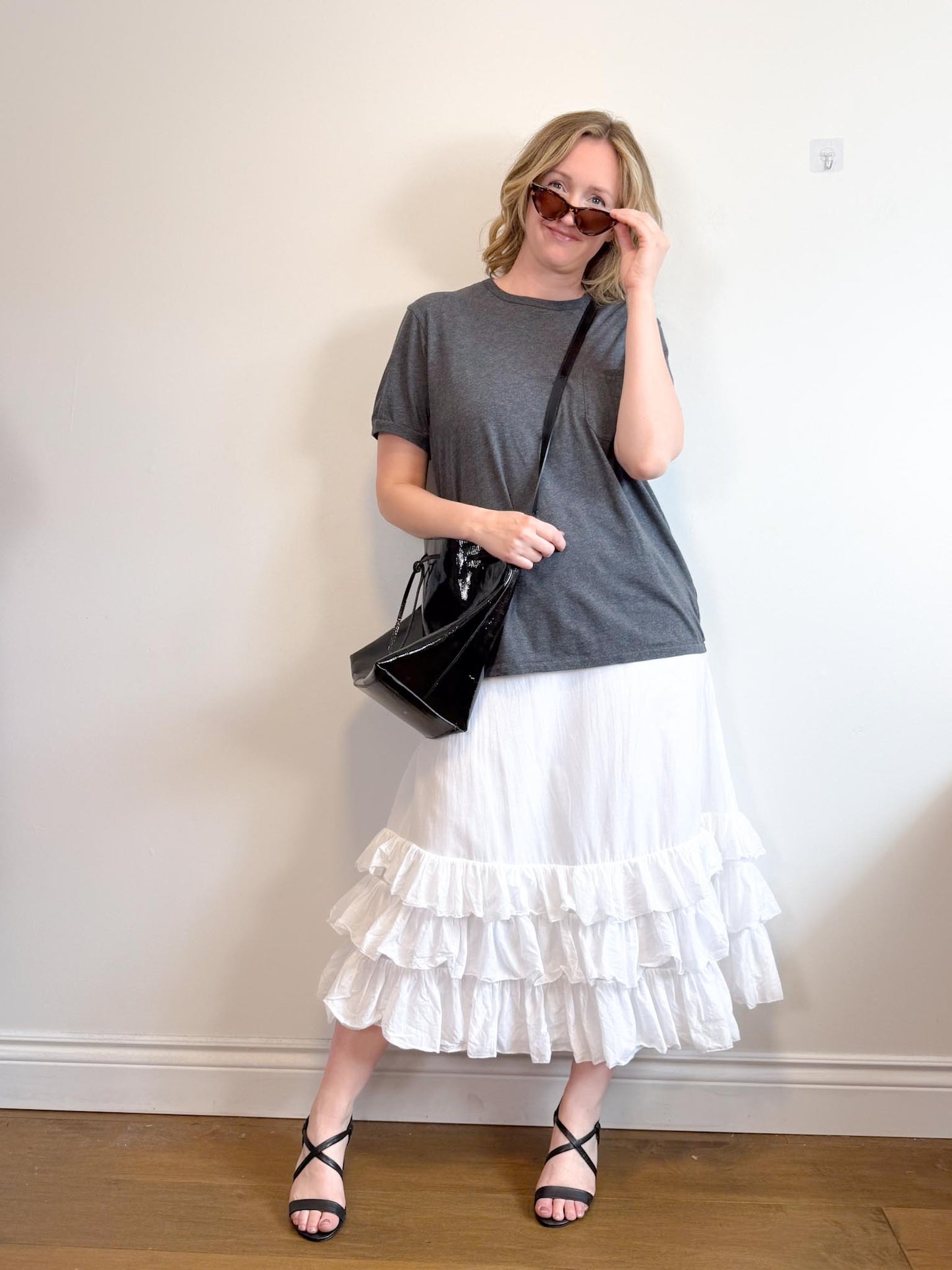 Ralph Lauren White Midi Skirt with Tiered Ruffle (Size M/L)