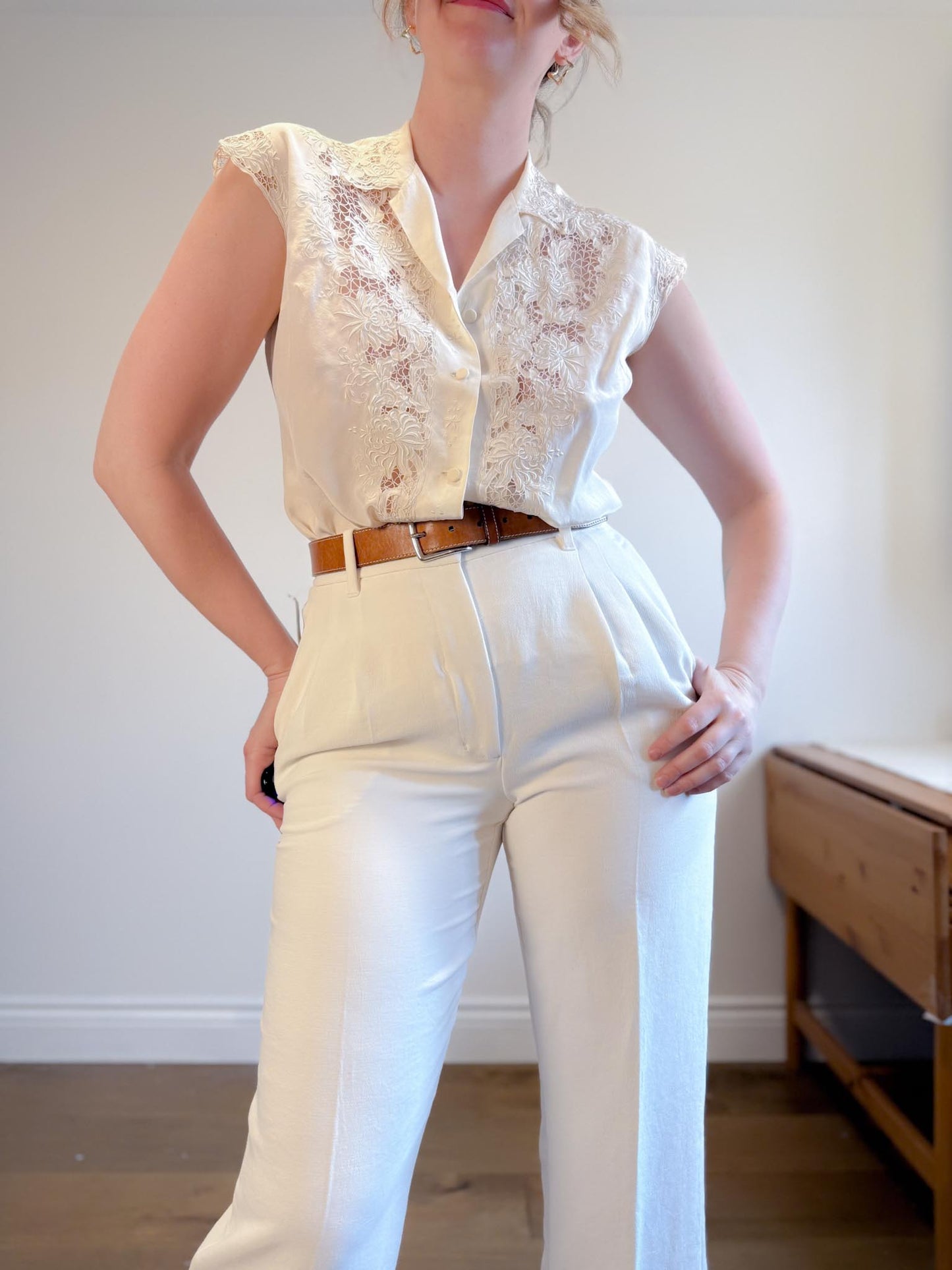 Vintage 70s Silk Lace Blouse (Size M/L)
