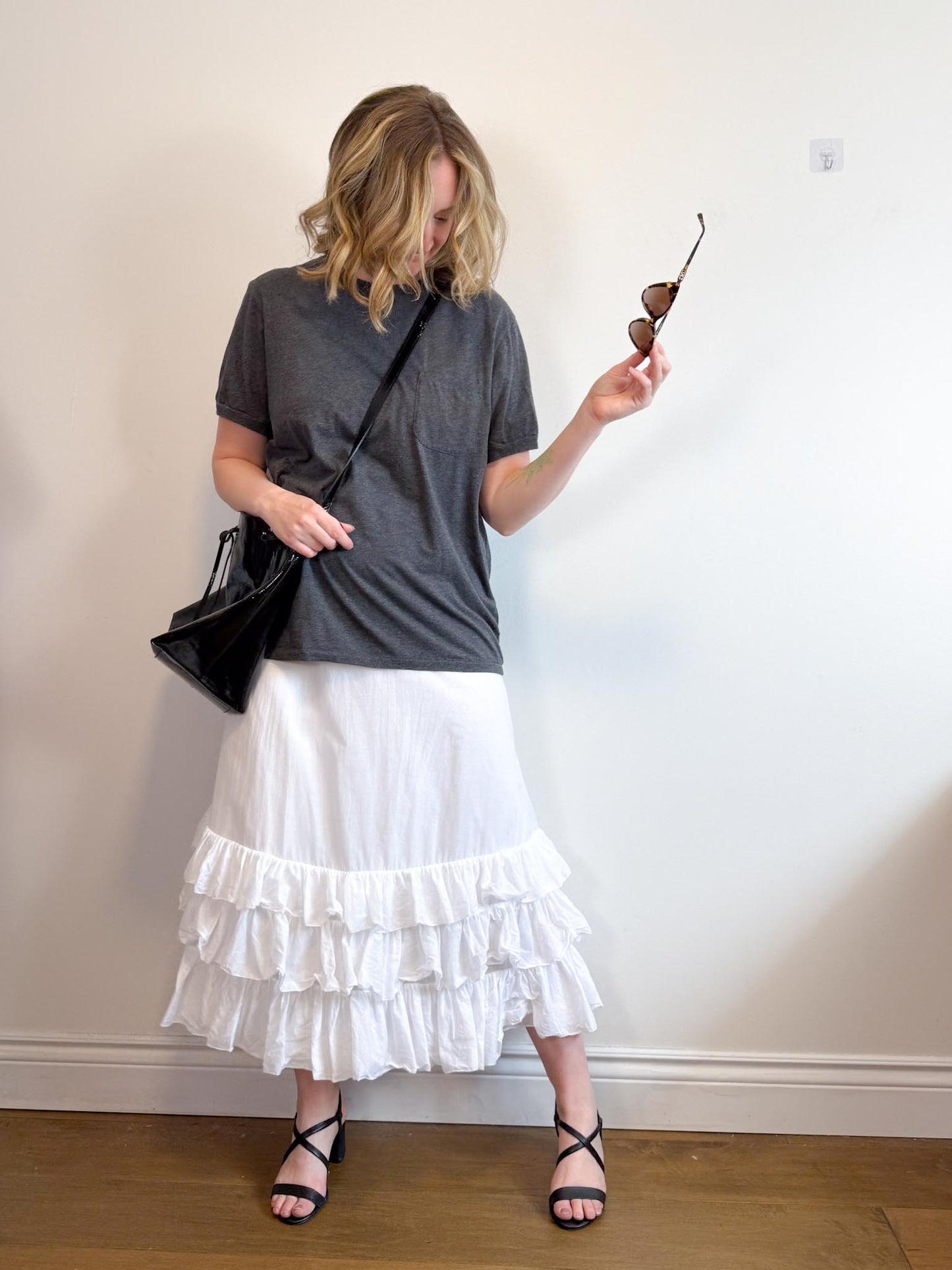 Ralph Lauren White Midi Skirt with Tiered Ruffle (Size M/L)