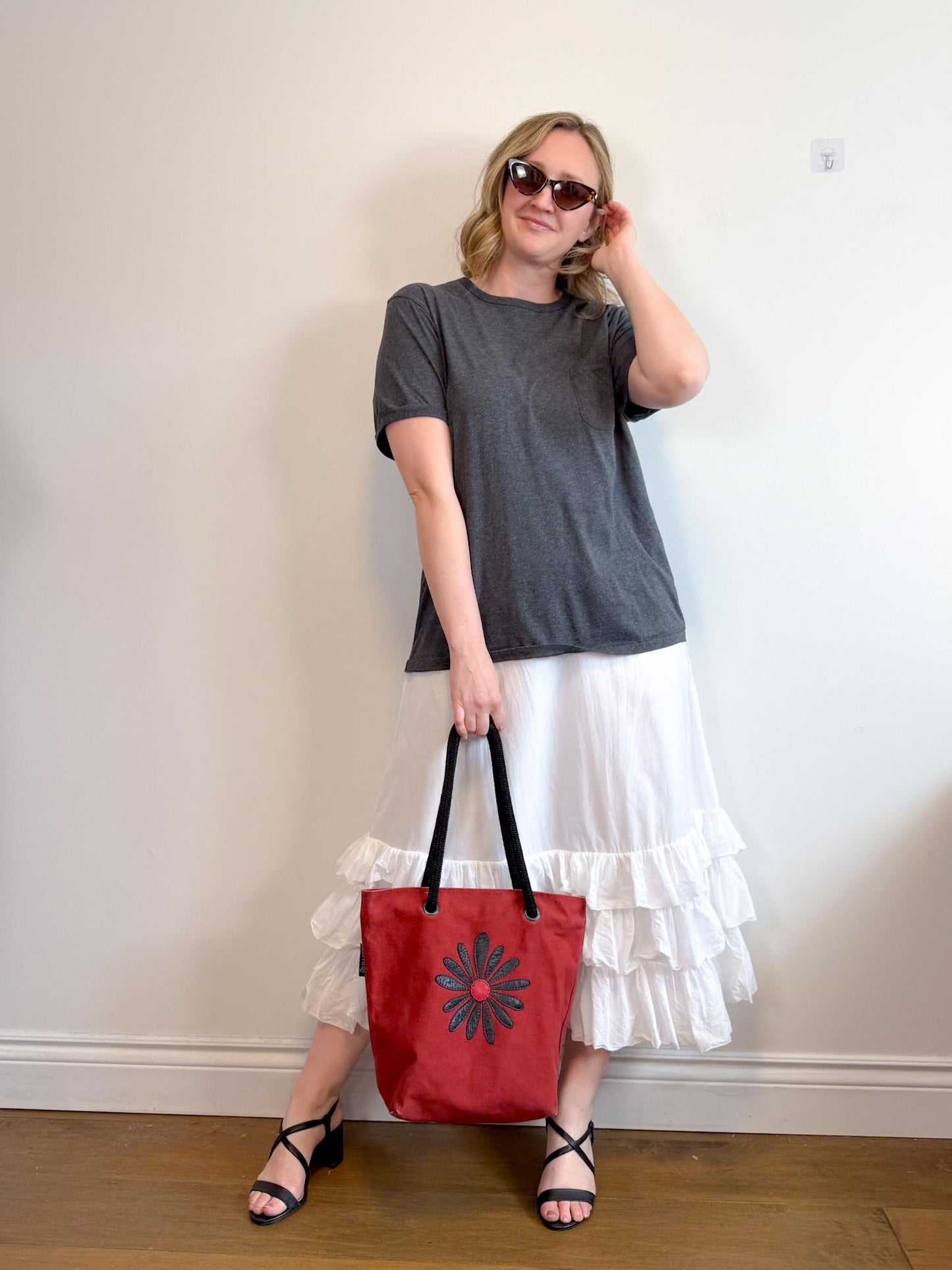 Ralph Lauren White Midi Skirt with Tiered Ruffle (Size M/L)