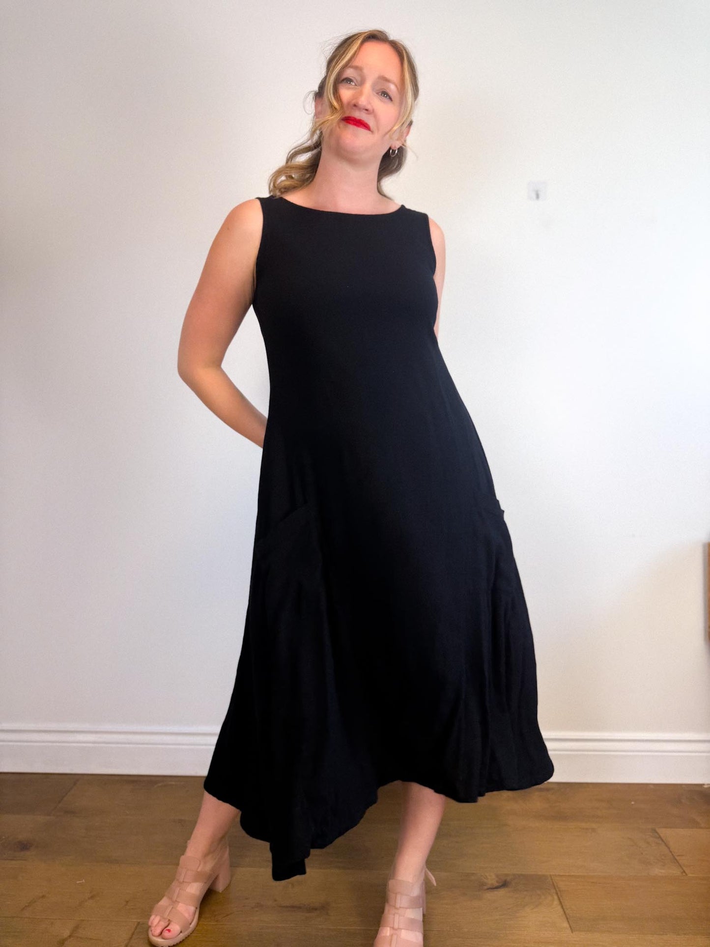 Kaliyana Canadian Slow Fashion Linen Midi Dress in Black (Size S-L)