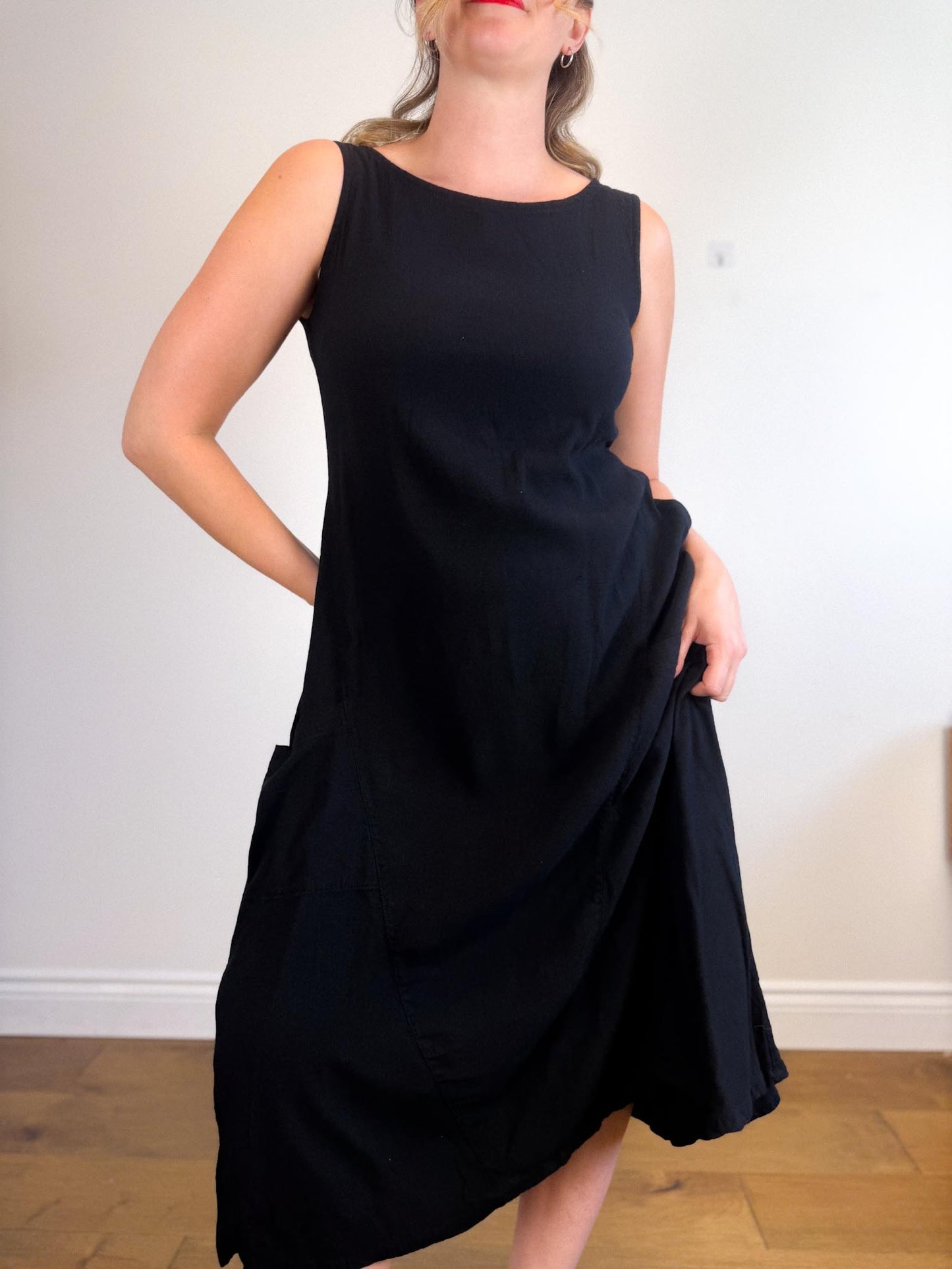 Kaliyana Canadian Slow Fashion Linen Midi Dress in Black (Size S-L)