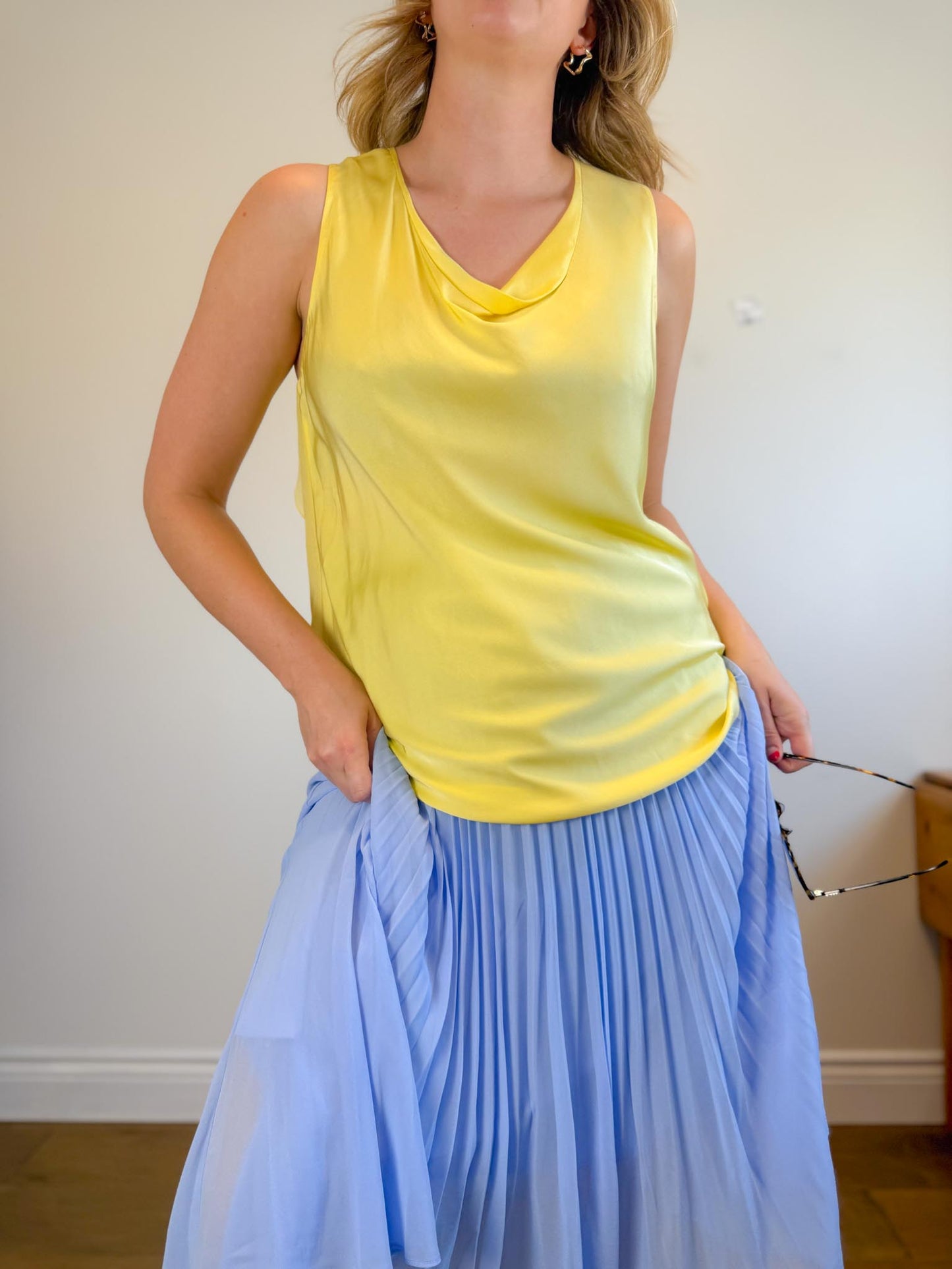 3.1 Phillip Lim Designer Silk Sleeveless Blouse in Butter Yellow (Size 10)