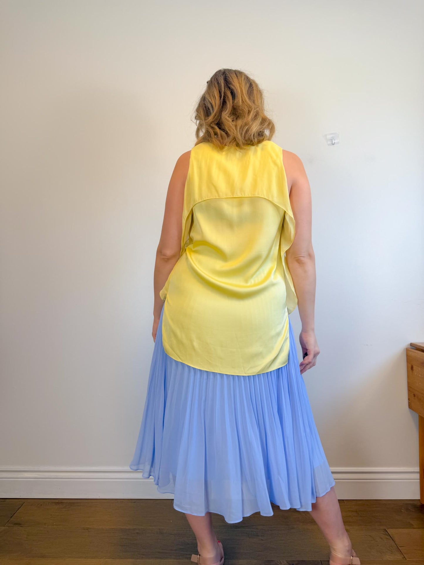3.1 Phillip Lim Designer Silk Sleeveless Blouse in Butter Yellow (Size 10)