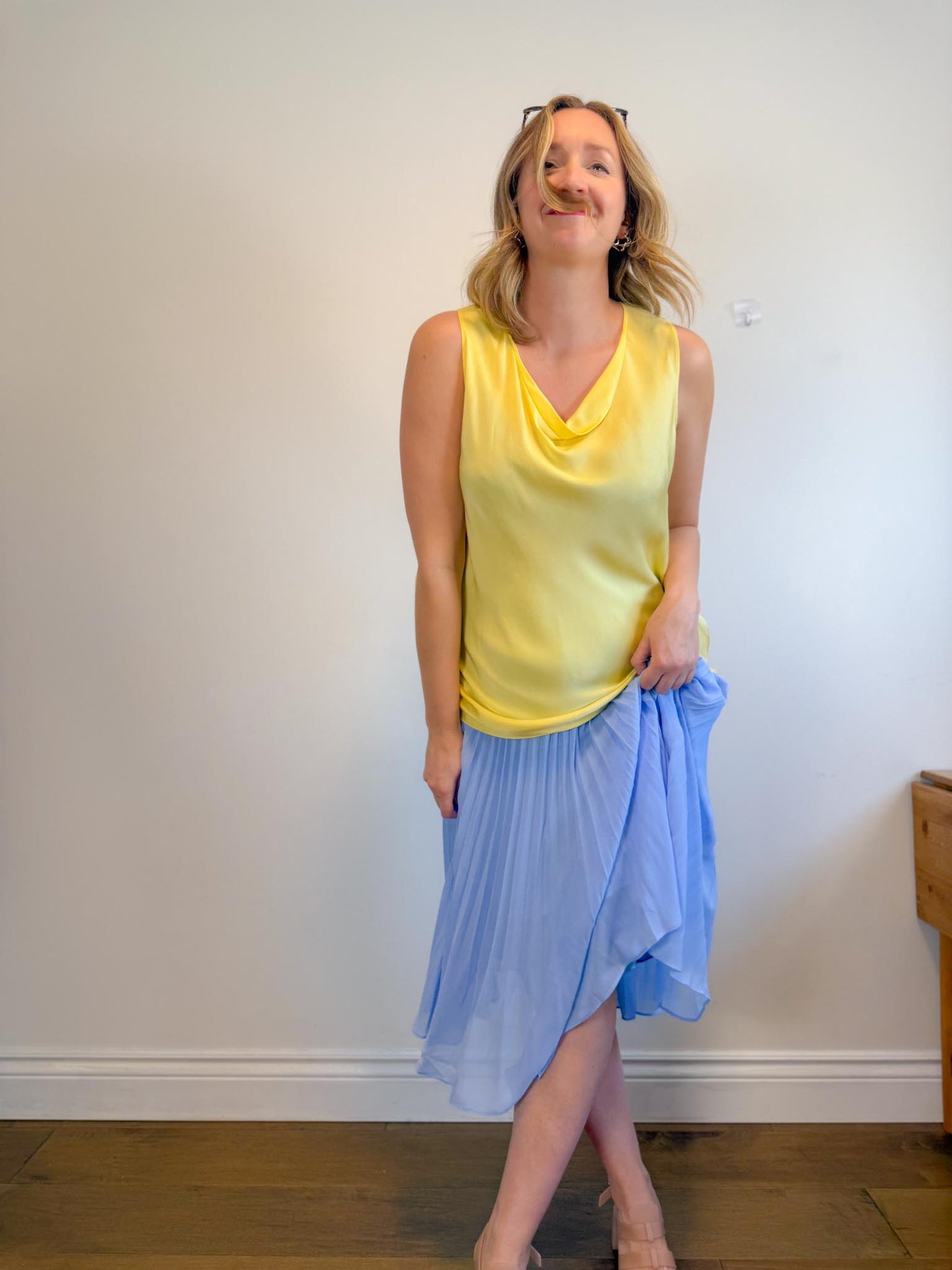 3.1 Phillip Lim Designer Silk Sleeveless Blouse in Butter Yellow (Size 10)