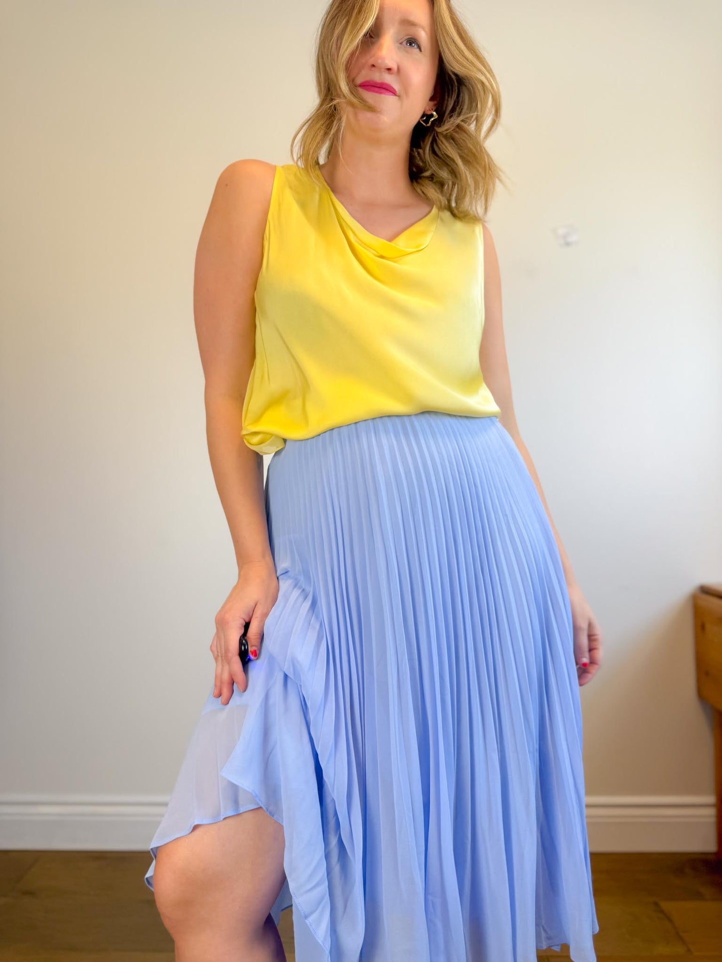 3.1 Phillip Lim Designer Silk Sleeveless Blouse in Butter Yellow (Size 10)