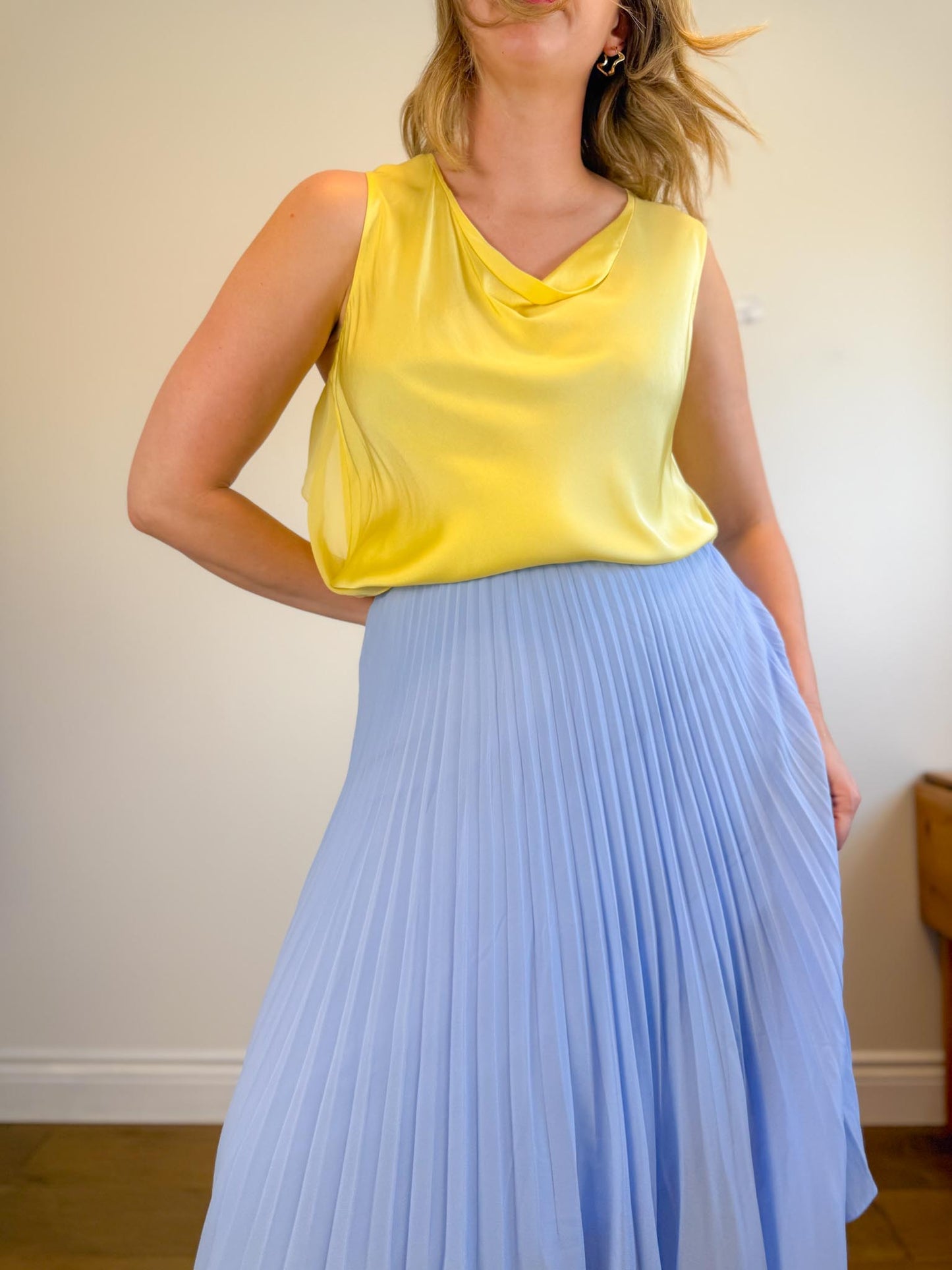 3.1 Phillip Lim Designer Silk Sleeveless Blouse in Butter Yellow (Size 10)