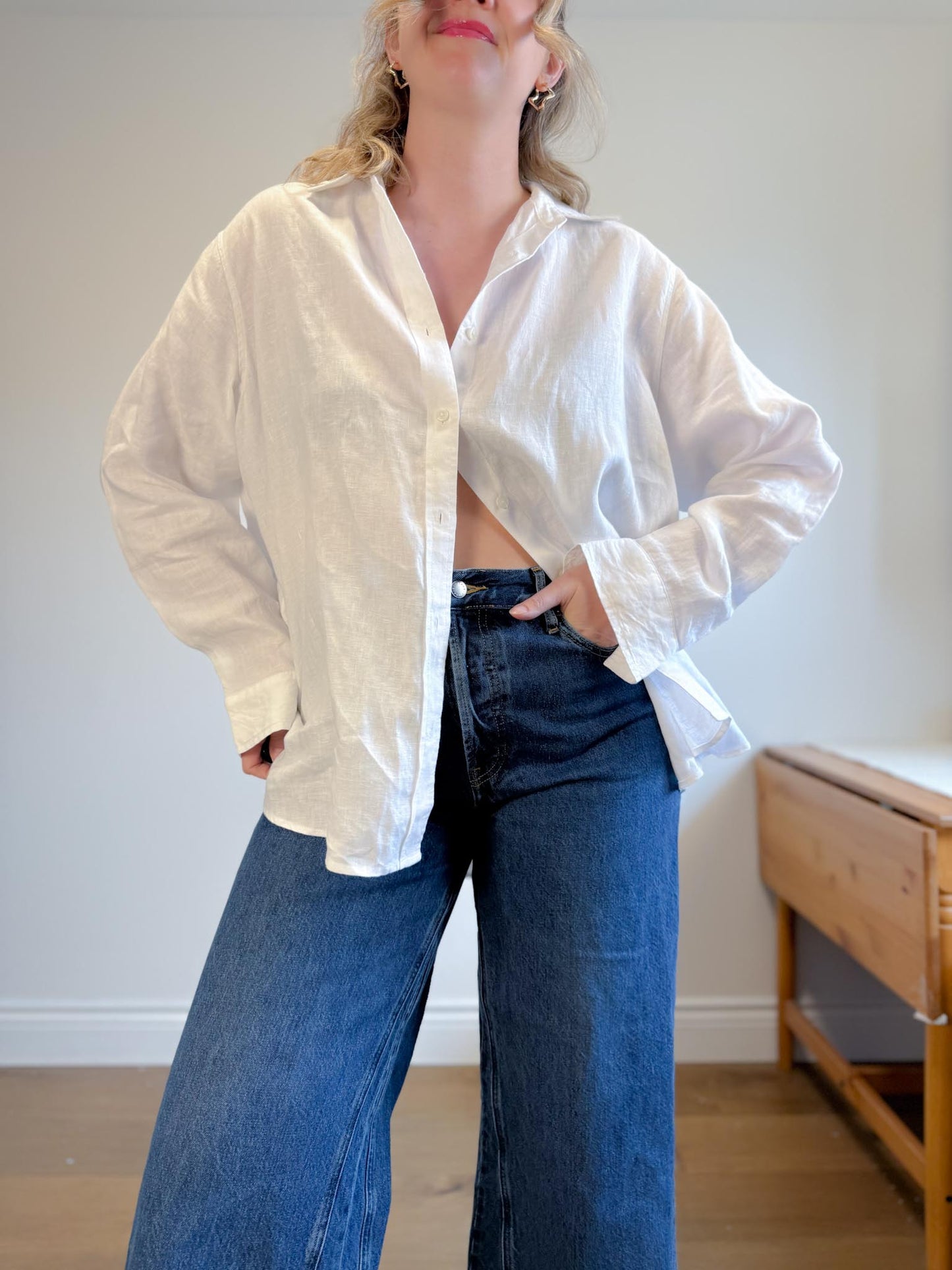 Hudson North Oversized Linen Blouse in White (Size 2X)