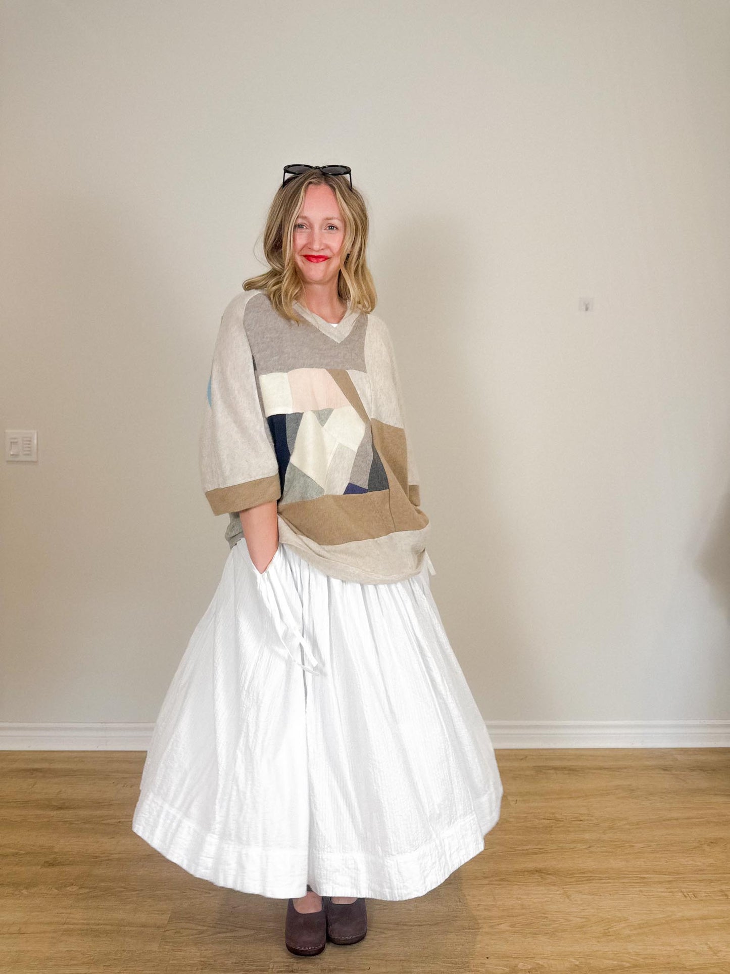 Diana Coatsworth Canadian Designer "Abstract Art Patched Upcycled Cashmere Sweater" (Size L-XXL)