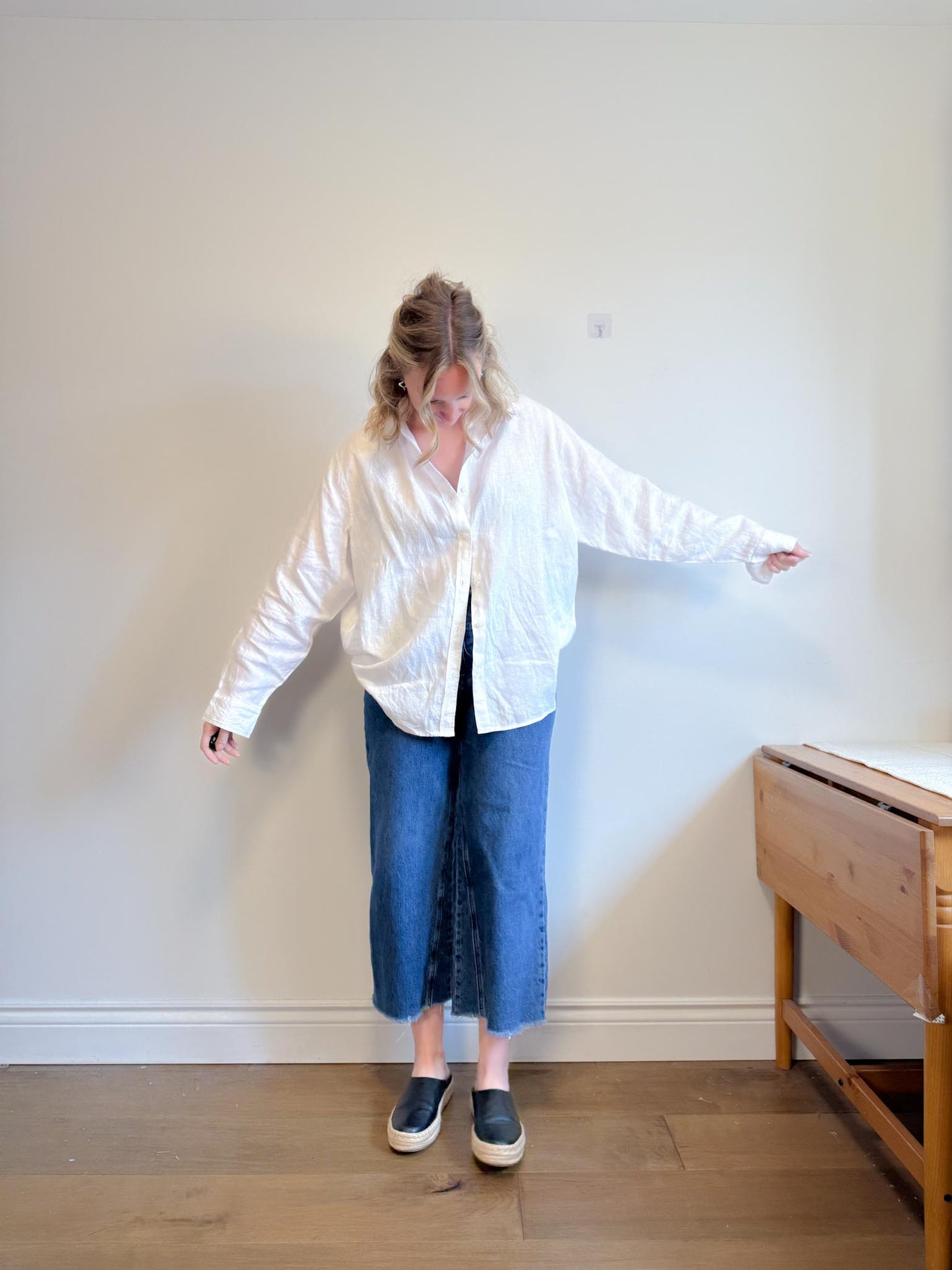 Hudson North Oversized Linen Blouse in White (Size 2X)
