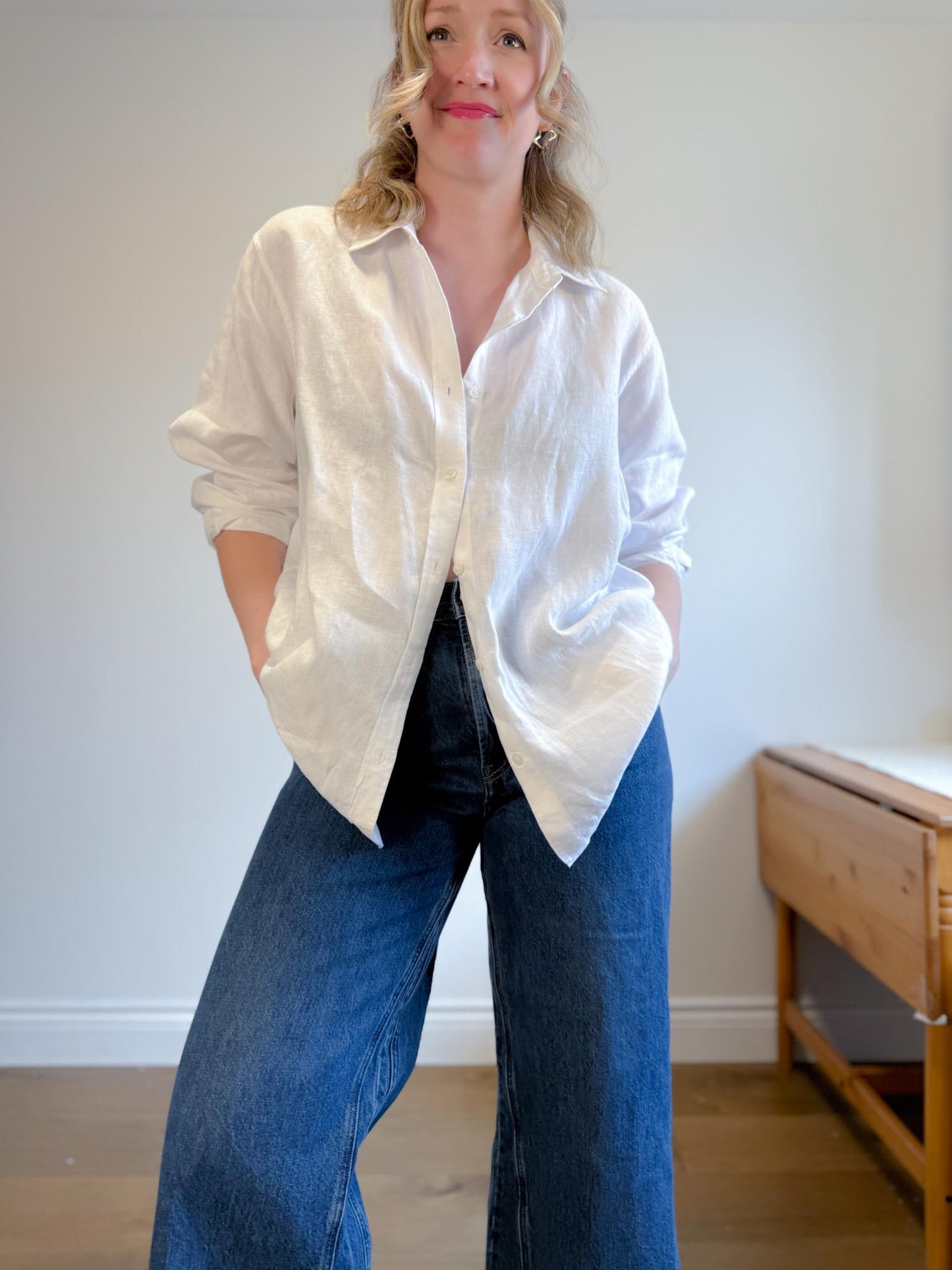 Hudson North Oversized Linen Blouse in White (Size 2X)