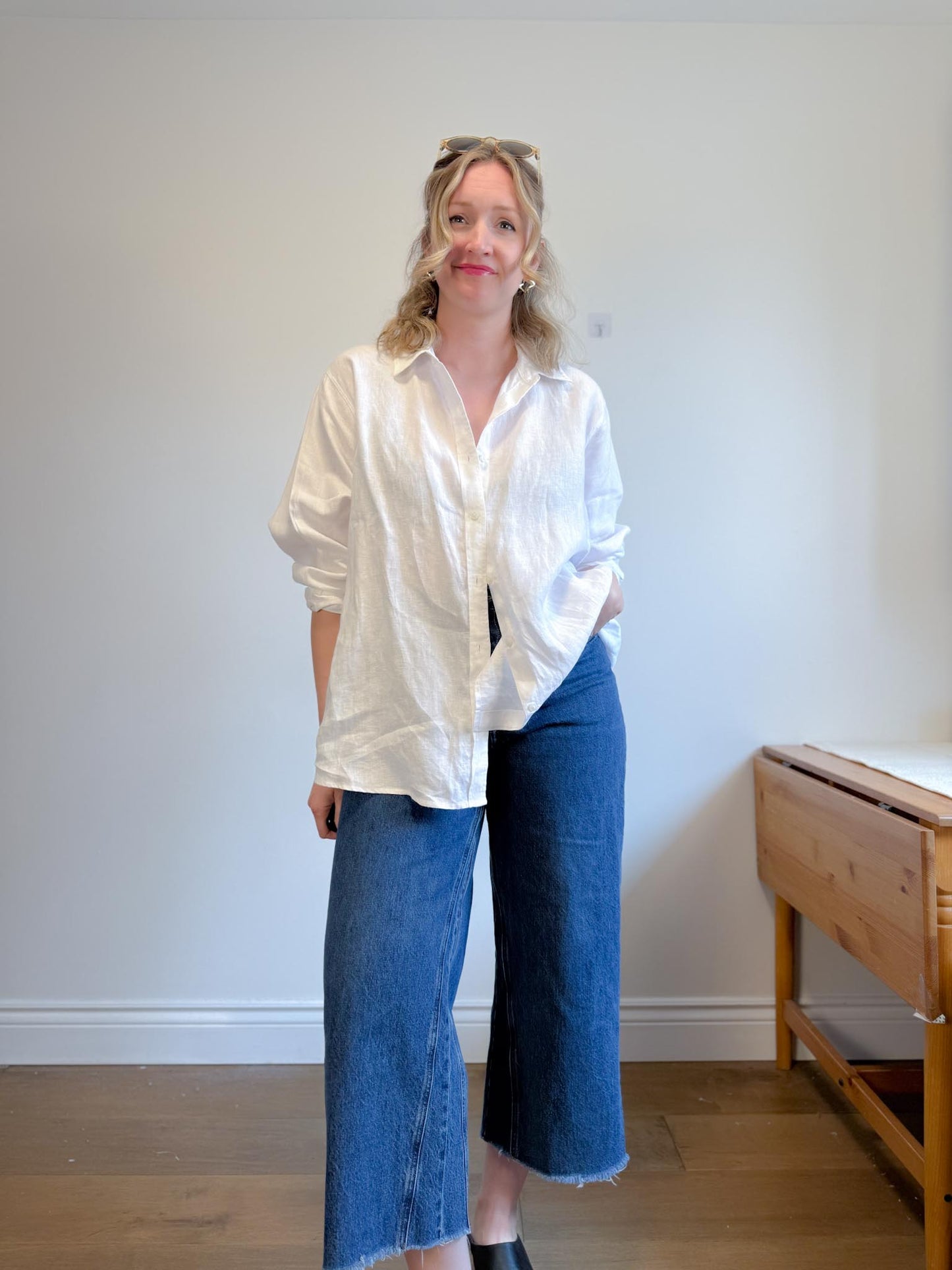 Hudson North Oversized Linen Blouse in White (Size 2X)