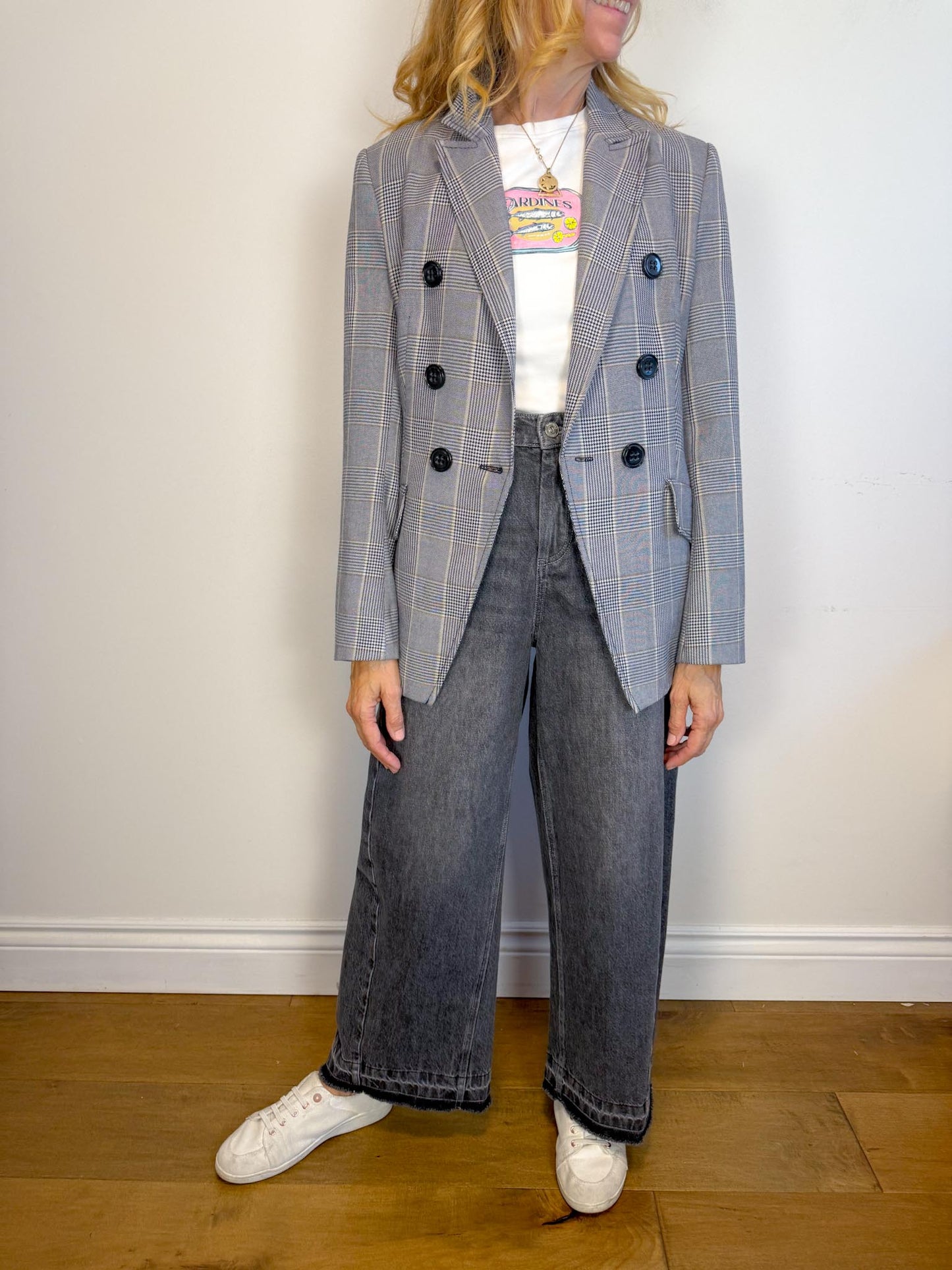 Dorothee Schumacher Double Breasted Blazer in Grey Plaid (Size S)
