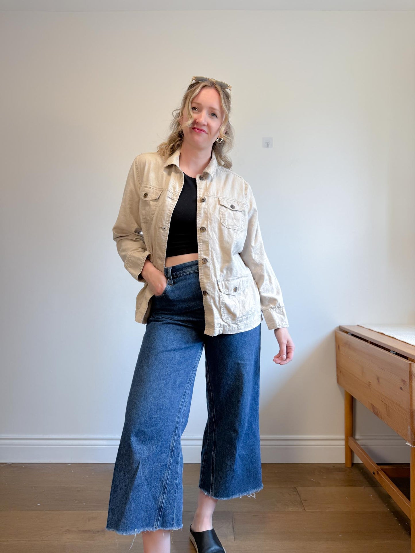 Vintage Linen Shacket in Oatmeal (Size XL)