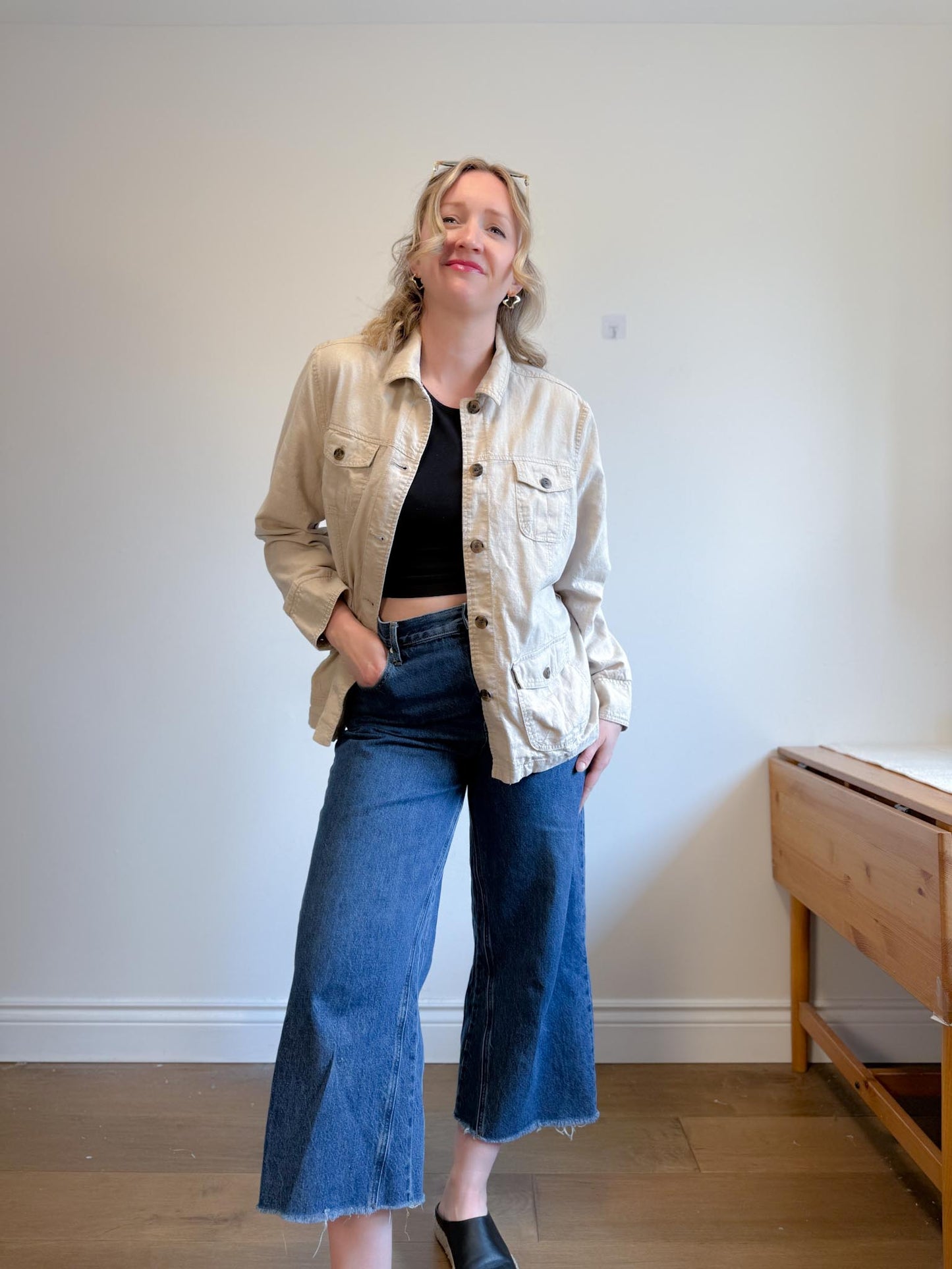 Vintage Linen Shacket in Oatmeal (Size XL)