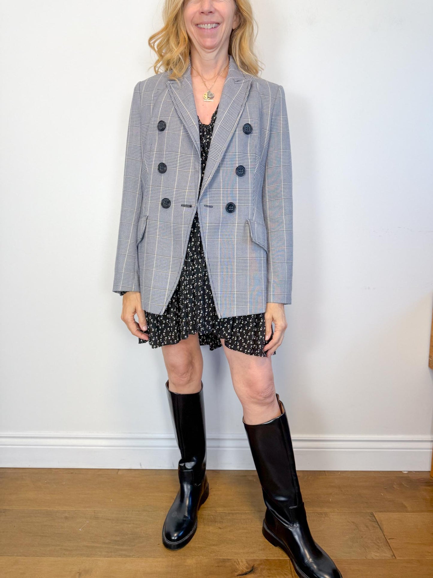 Dorothee Schumacher Double Breasted Blazer in Grey Plaid (Size S)