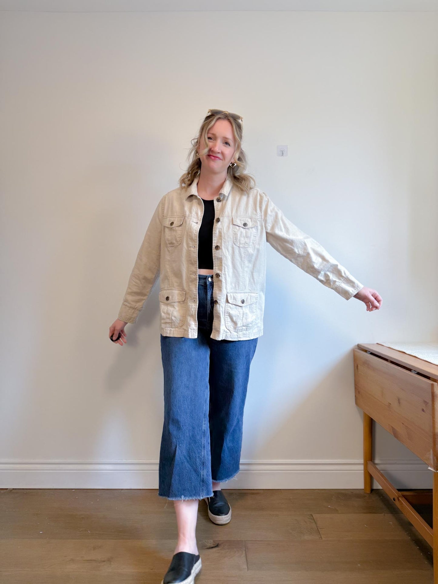Vintage Linen Shacket in Oatmeal (Size XL)